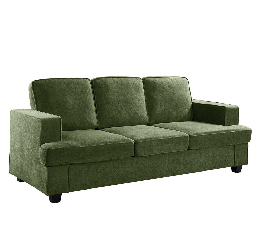 Modern Velvet Sofa, Comfortable 3 Seater Couch with Deep Seating and High-Density Foam, Loose Back Cushions, Wide Arms, Living Room Furniture for Home, Apartment, Office, Green