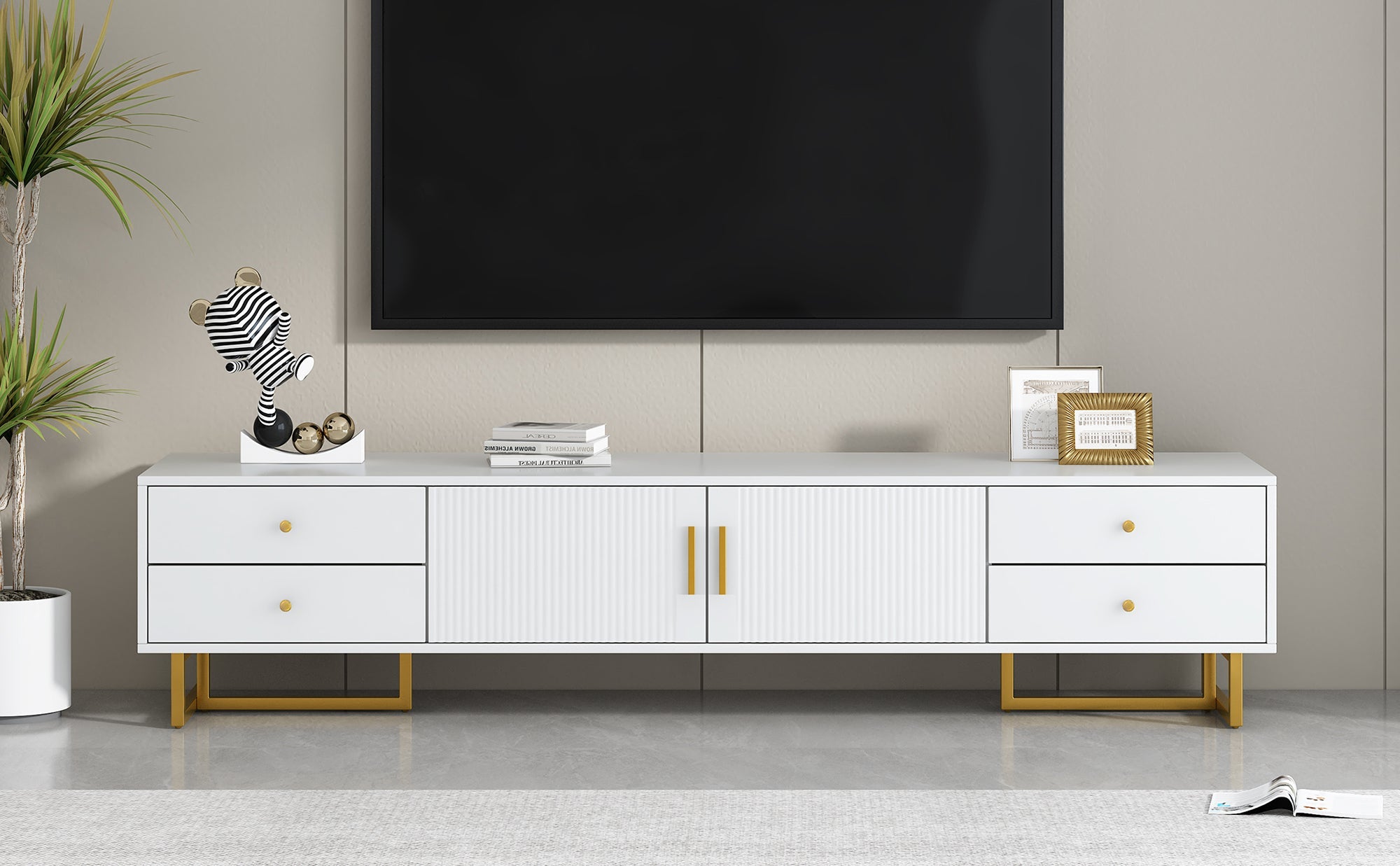 U-Can TV Stand for 65+ Inch TV, Entertainment Center TV Media Console Table, Modern TV Stand with Storage, TV Console Cabinet Furniture for Living Room(OLD SKU: WF530740AAK)
