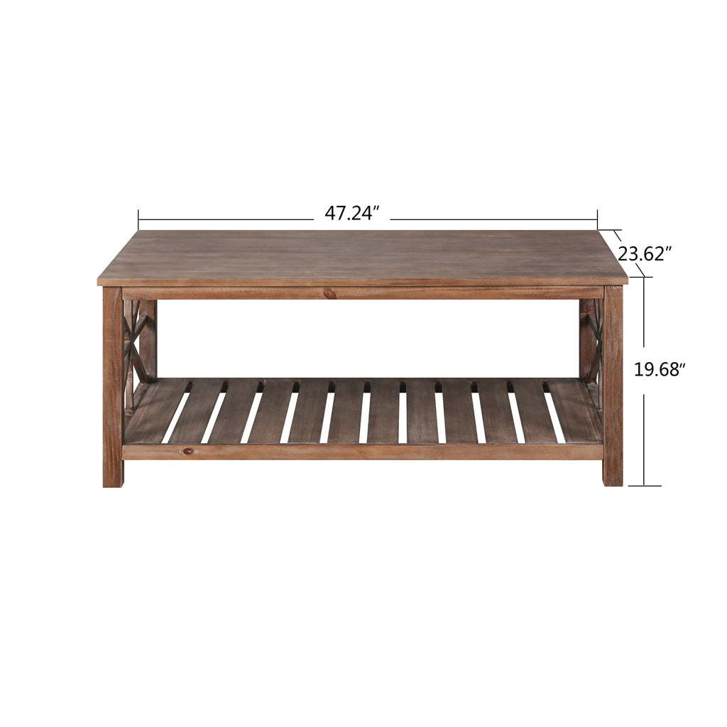 47 Inch Modern Coffee Table with Storage Shelf, Farmhouse Rectangle Living Room Center Table for Small Spaces(Antique Brown)