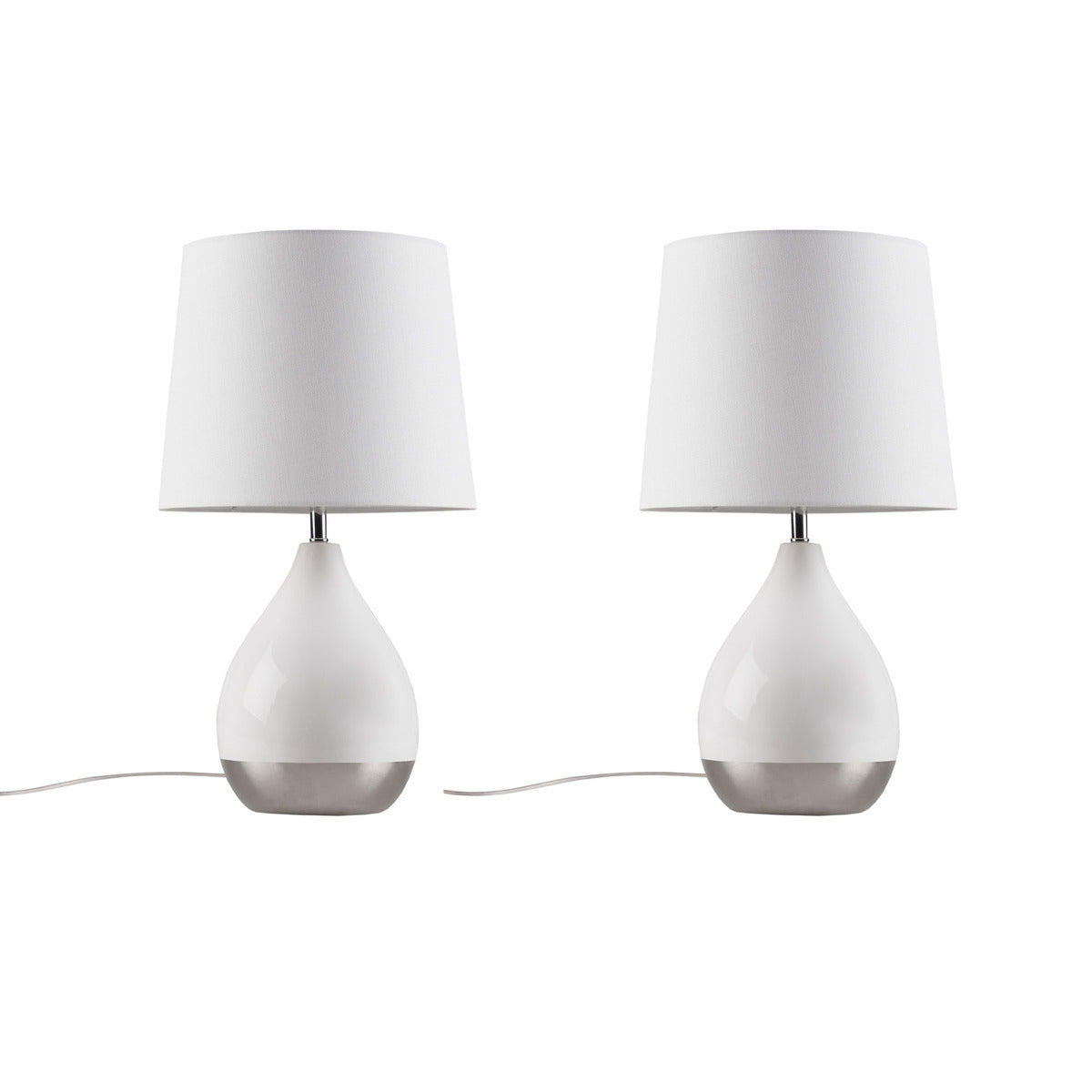 2-Tone Ceramic Table Lamp Set of 2 White/Silver See below