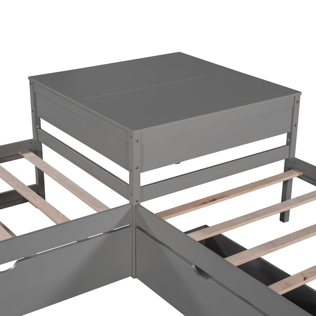 L-shaped Platform Bed with Trundle and Drawers Linked with built-in Desk,Twin,Gray(Old SKU:SM000916AAE-1)