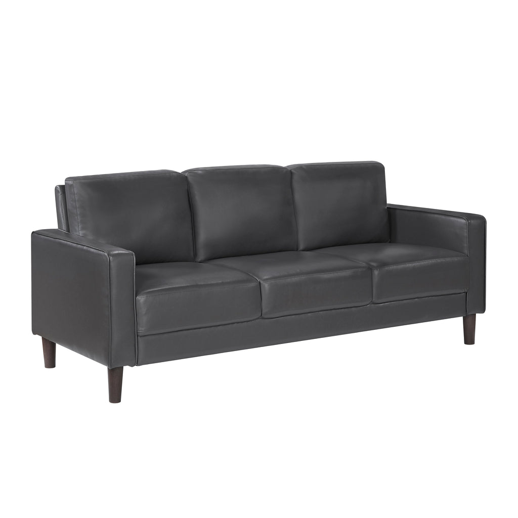 Modern Style Dark Gray Faux Leather Upholstered 3-Seater Sofa Couch Comfortable Cushion Back Seat Solid Wood Living Room Furniture 1pc