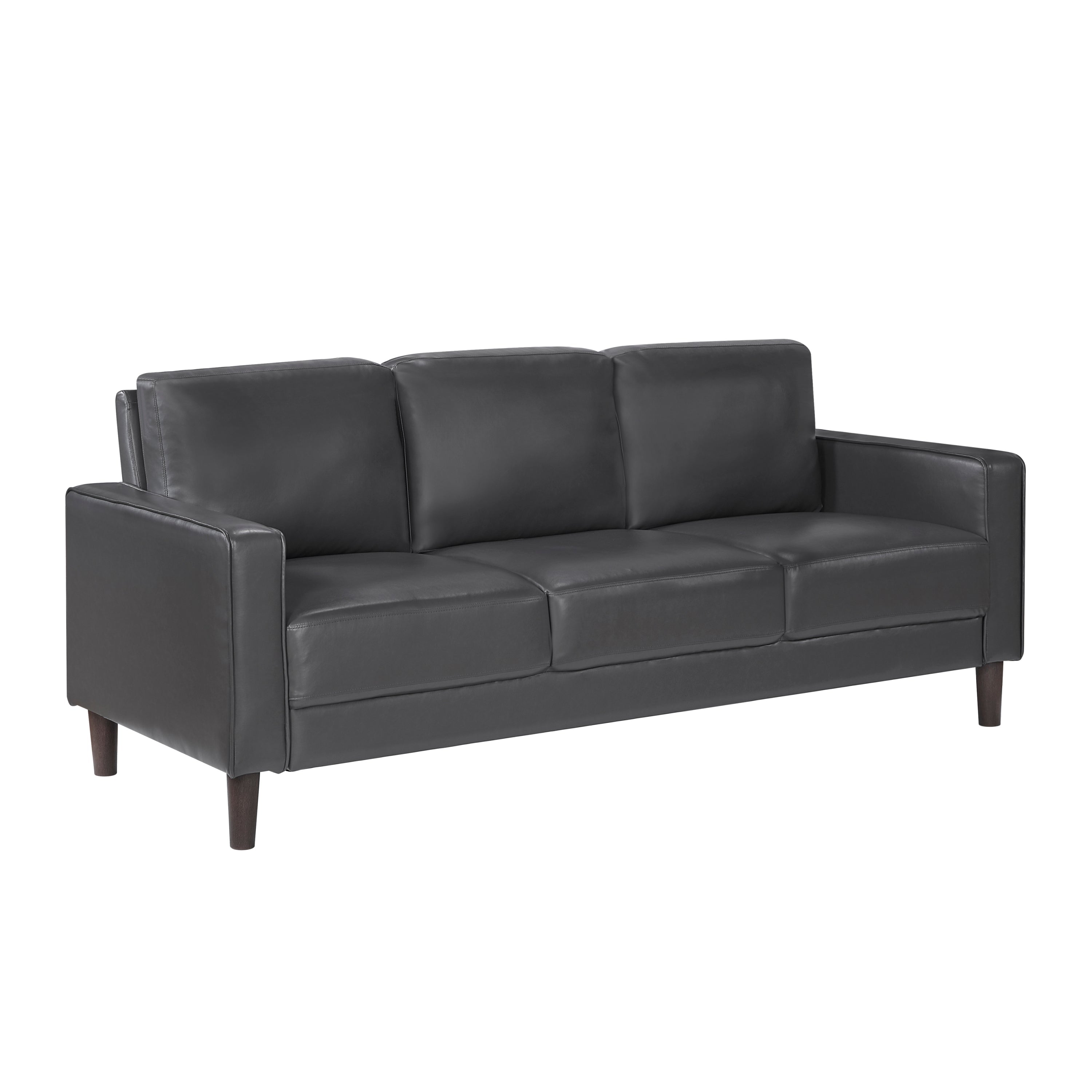 Modern Living Room Furniture 3pc Set Sofa Loveseat Chair Dark Gray Faux Leather Upholstered Cushion Back Seat Solid Wood