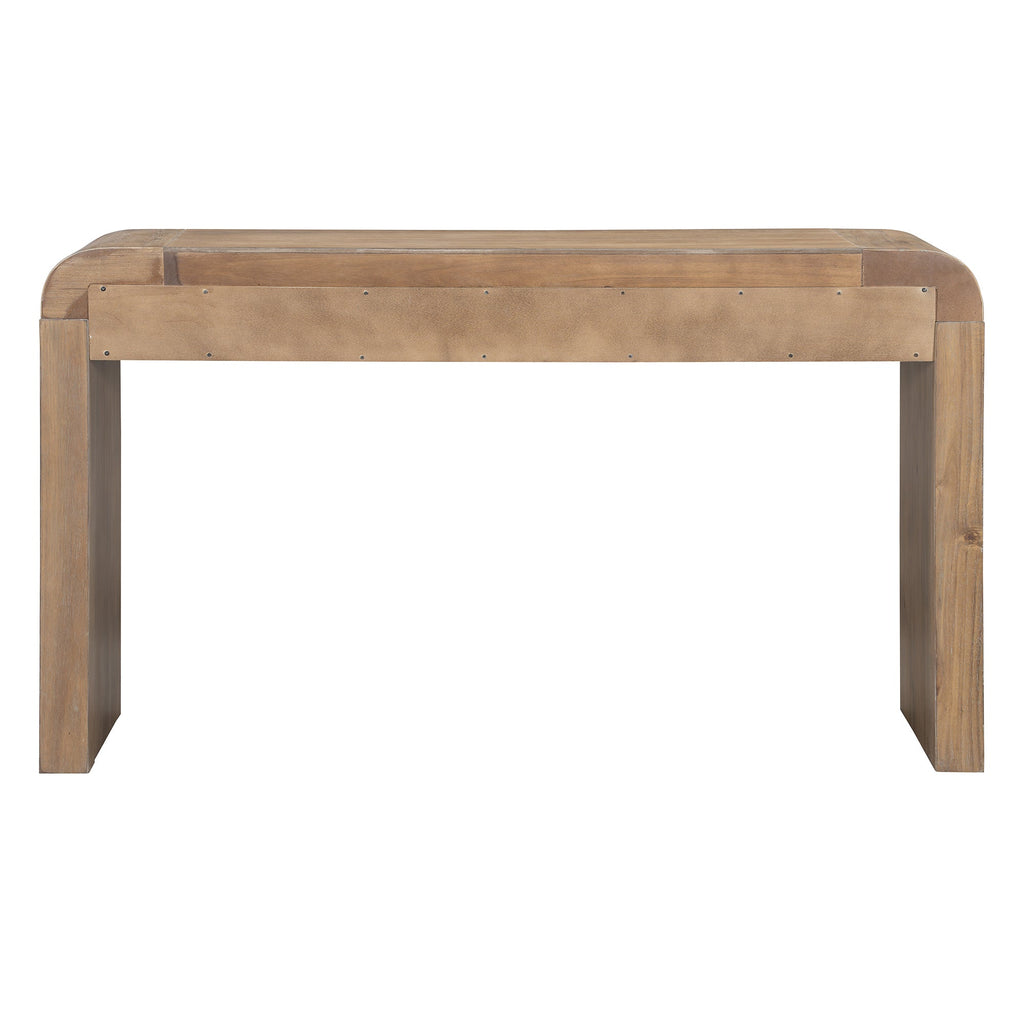 TREXM Rustic Console Table with Fluted Drawer Front, Entryway Table with Curved Corners & Thick Legs, Sturdy Sofa Table for Hallway & Living Room (Natural)