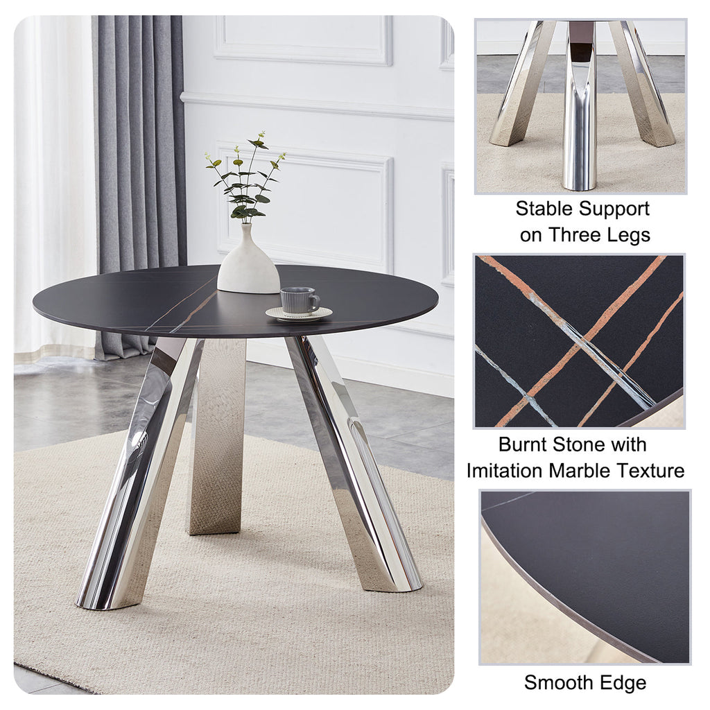 42' Luxury Sintered Stone Table: 0.45' Durable Top + 6' Steel Legs,350lb Capacity, Stain/Heat-Resistant Black Veined Surface - Modern Minimalist DesignW1512S00111