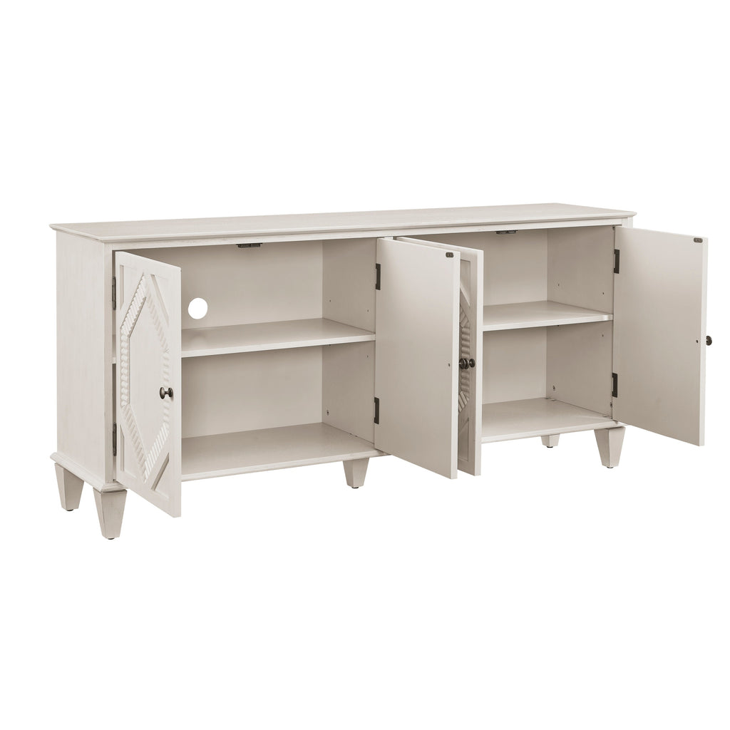 65.2' Mid Century Modern Sideboard Buffet Cabinet with Storage, Symmetrical Geometric Accent Coffee Bar Wine Bar Storage Cabinet, Large Console Table for Living Room/Entryway/Kitchen, Antique White