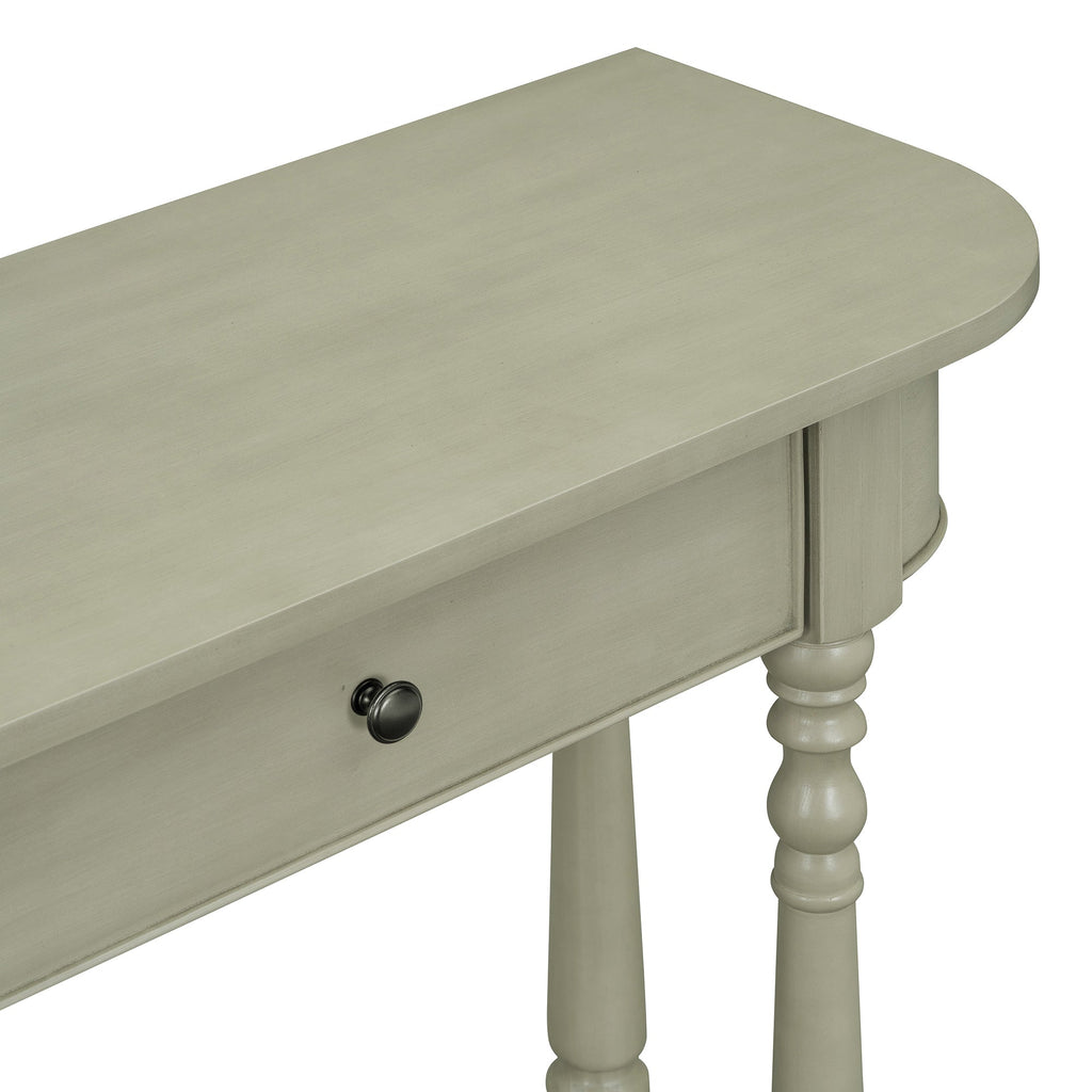 TREXM Narrow Console Table with Curved Corner, Retro Entryway Table with Top Drawer and Open Shelf, Sofa Table Console Tables for Entryway, Hallway and Living Room (Gray)