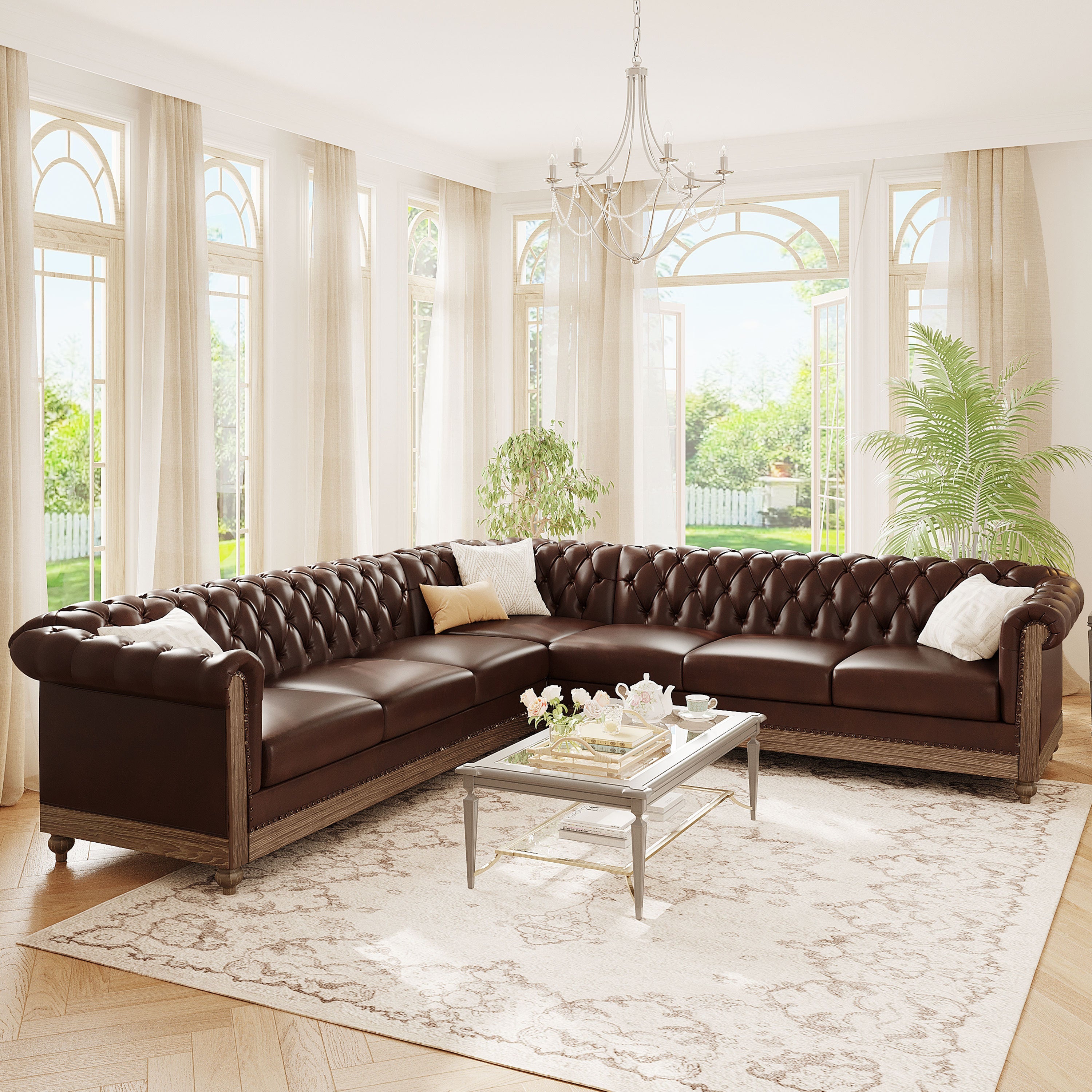 Mirod Comfy Large Sectional Sofa with Wooden Legs, Retro Style for Living Room