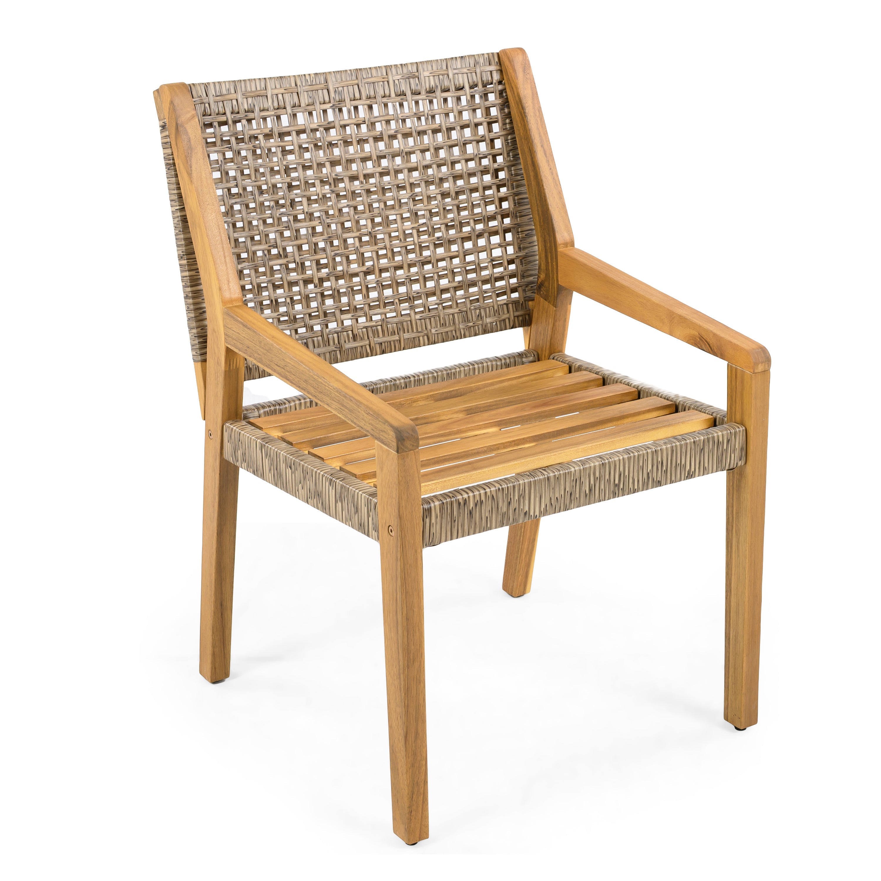 Outdoor Dining Set – Premium Acacia Wood Stamford Table & Wicker Chairs with Cream Cushion for Comfortable Dining Experience,Suitable for large gatherings(1 Table + 4 Chairs)