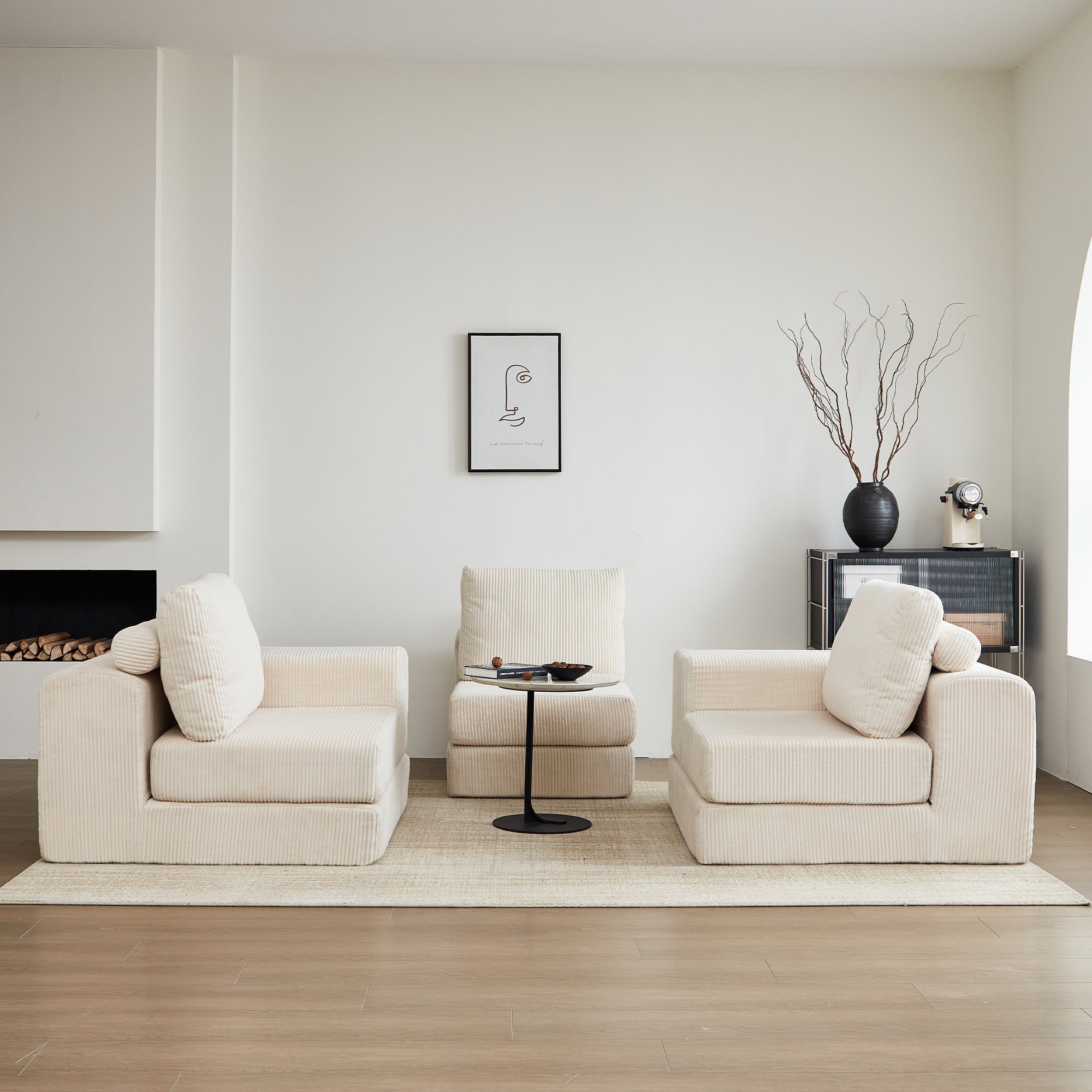 108'' Modular Sectional 3-Seater Cloud Sofa,Corduroy Convertible Sofa Bed