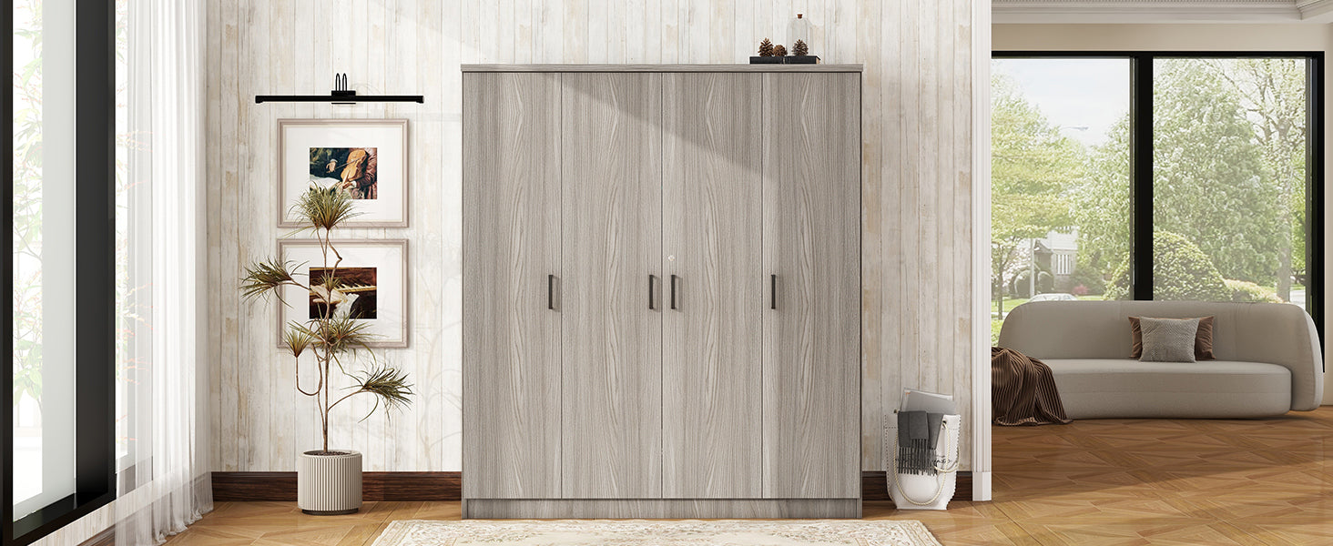 4-Door Wardrobe with 1 Drawer, Gray