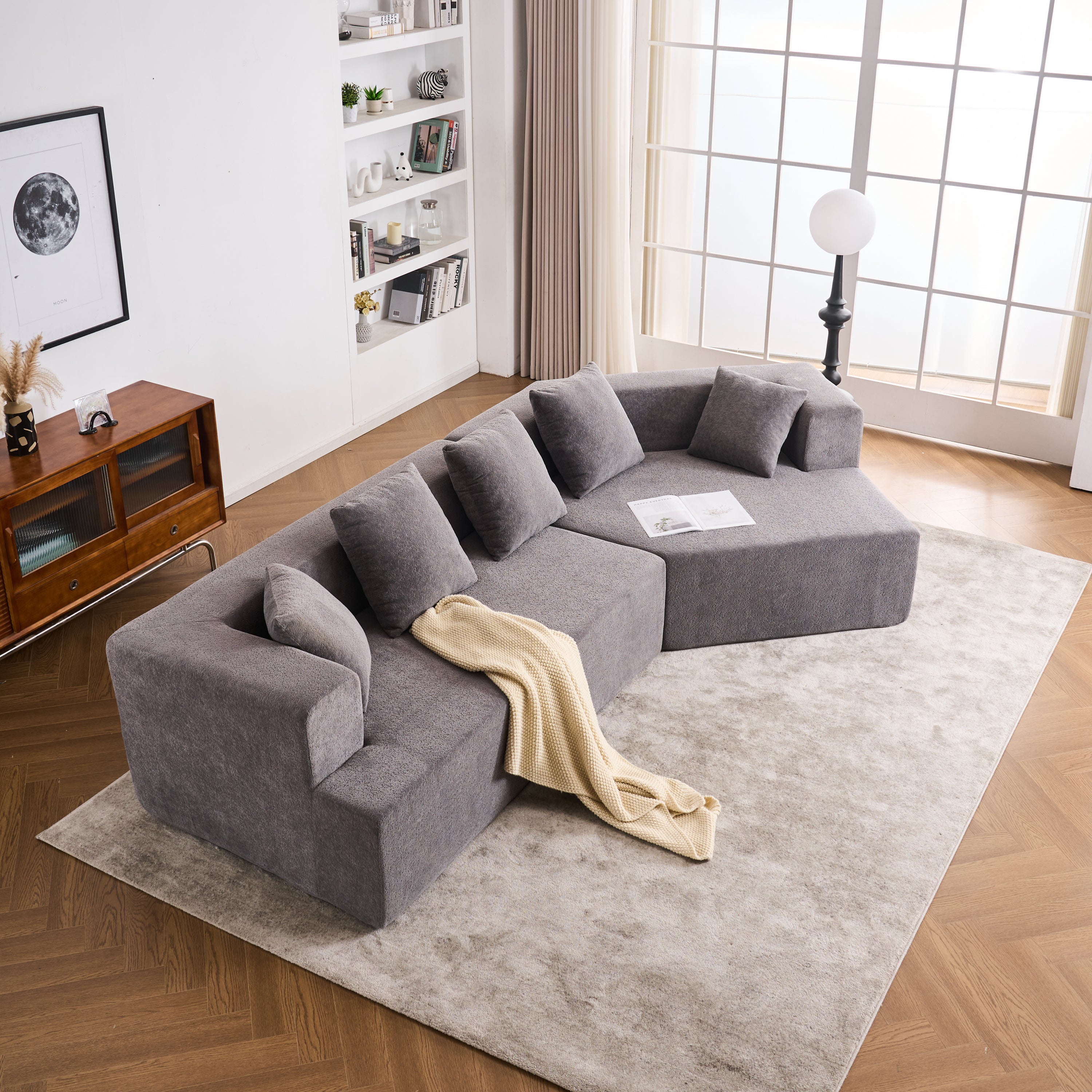 Memory Foam Couch, No Installation & Easy to Transport, Deep Seat Modern Sofa with Chenille Fabric, Couch for Living Room, Bedroom, Apartment, Home Office
