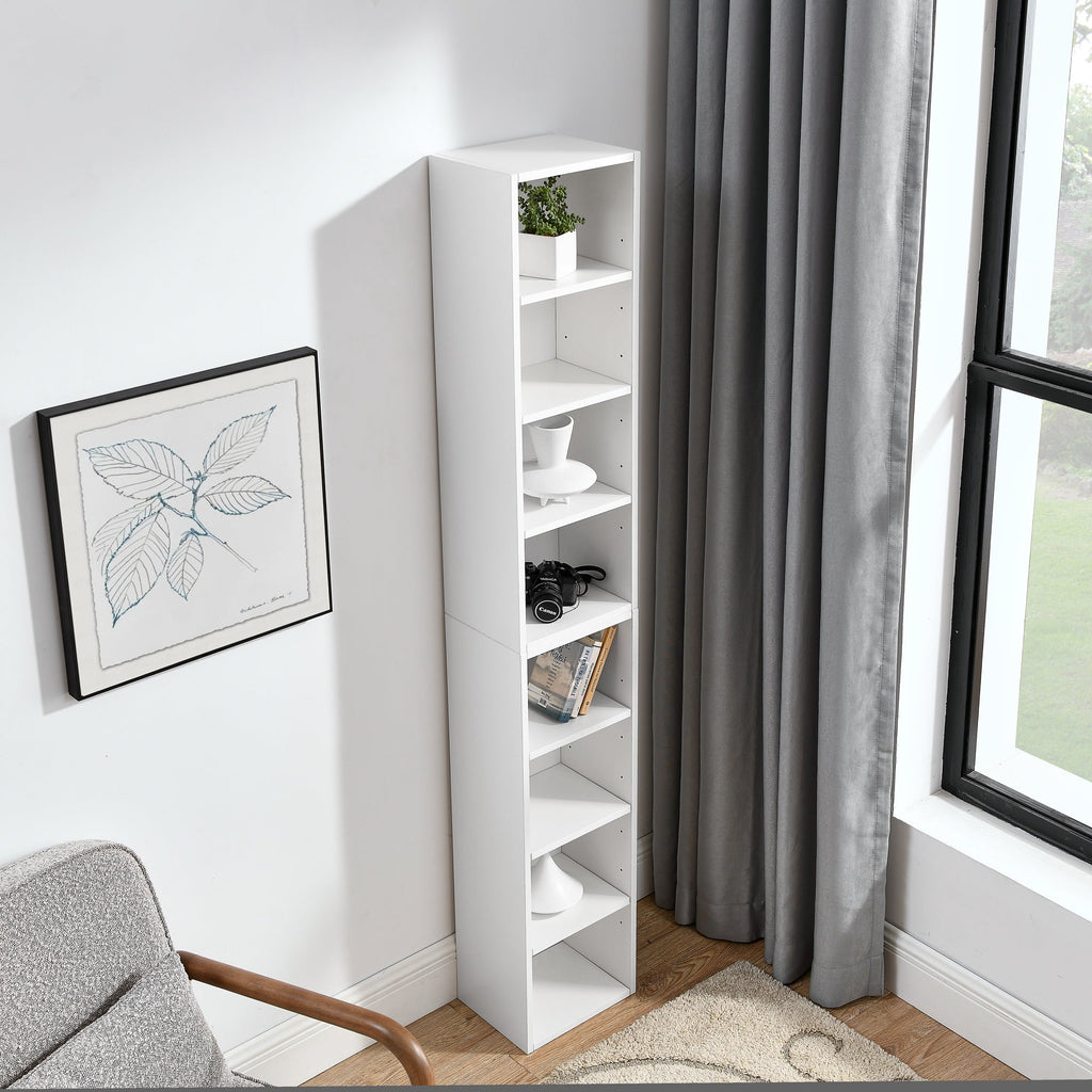8-Tier Media Tower Rack, CD DVD Slim Storage Cabinet with Adjustable Shelves, Tall Narrow Bookcase Display Bookshelf for Home Office,Multi-functional double-decker bookcase