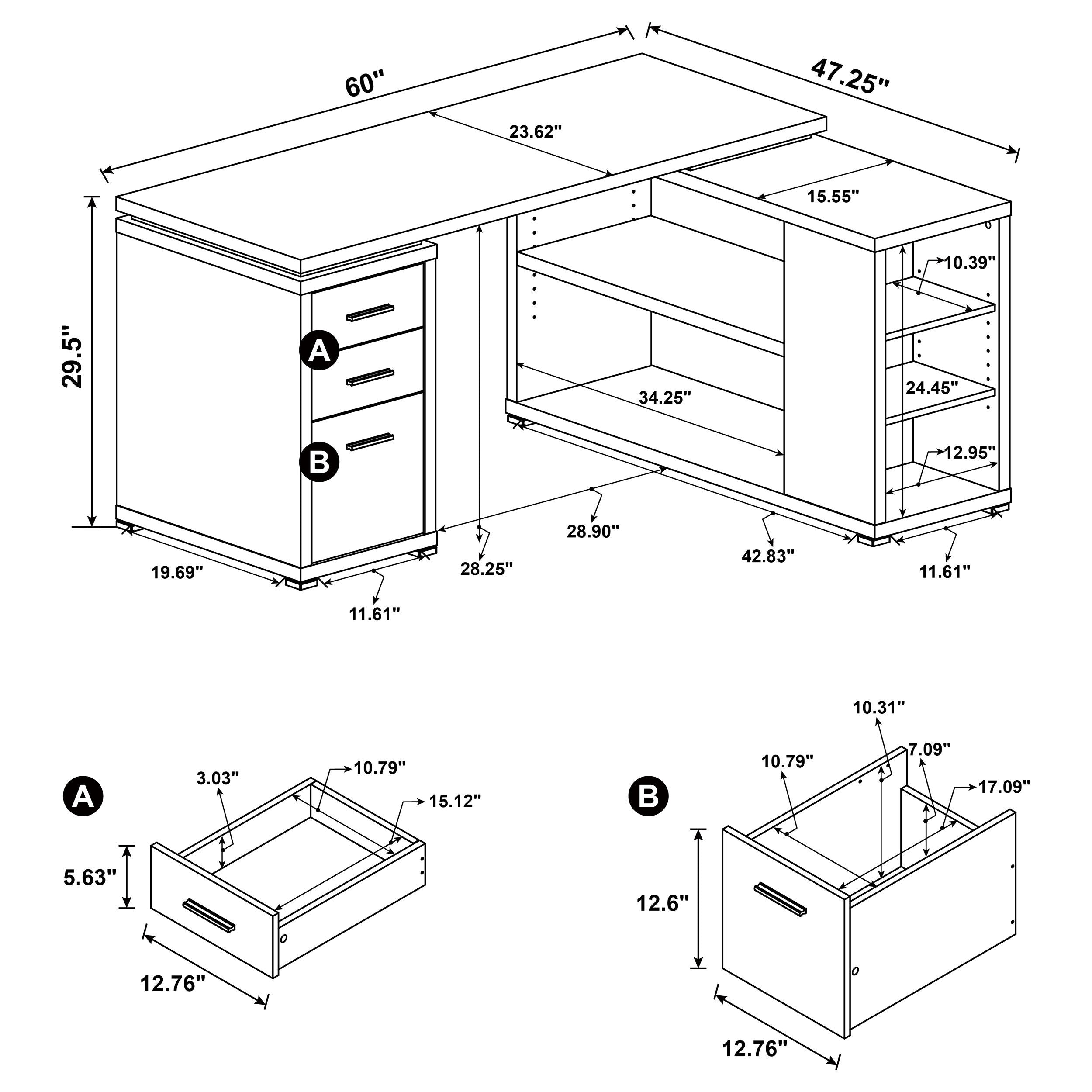 Tona Grey Driftwood 3-Drawer L-shape Desk