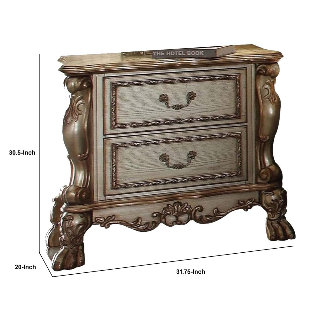 Gold Patina and Bone 2-Drawer Nightstand