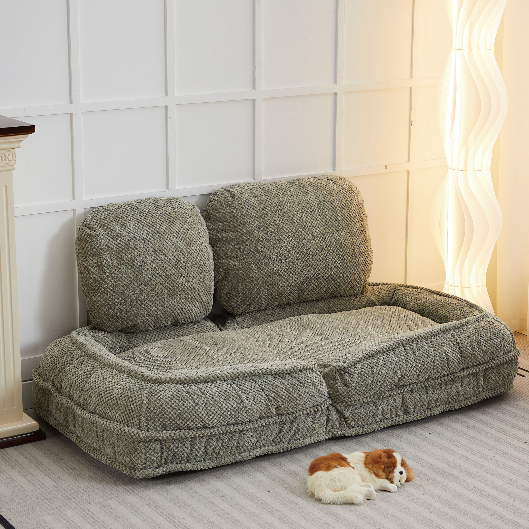 Human Dog Bed ,Lazy Sofa Couch ,5 Adjustable Position,sit,sleep,fold,suit to put in bedroom, living room ,Space Saving Design ,Green