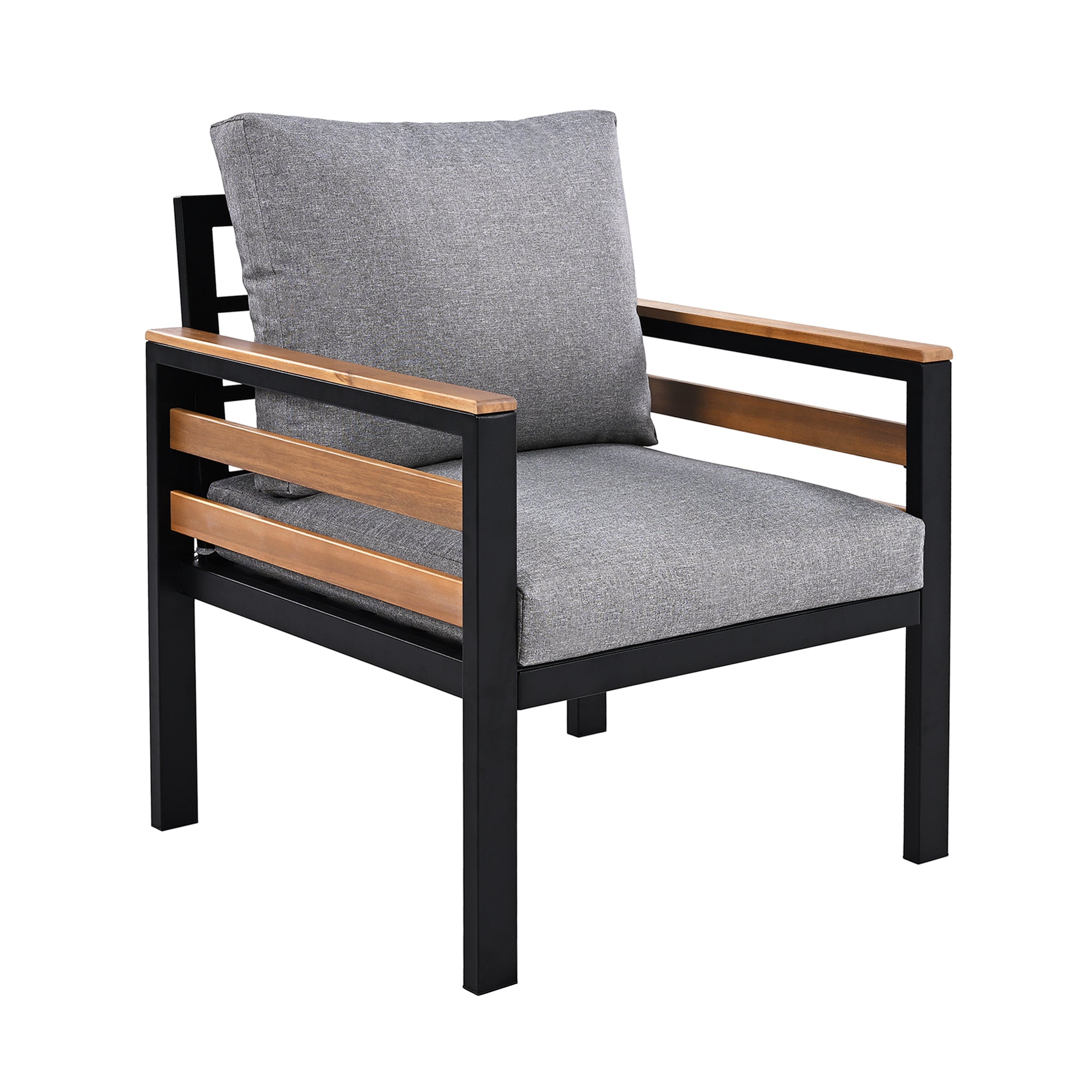 GO 4-Piece Outdoor Furniture Sofa Set for 5 People with  Acacia Wood Armrests, Patio Conversation Set with Removable Cushion and Solid Wood Coffee Table  for Garden and Backyard, Grey