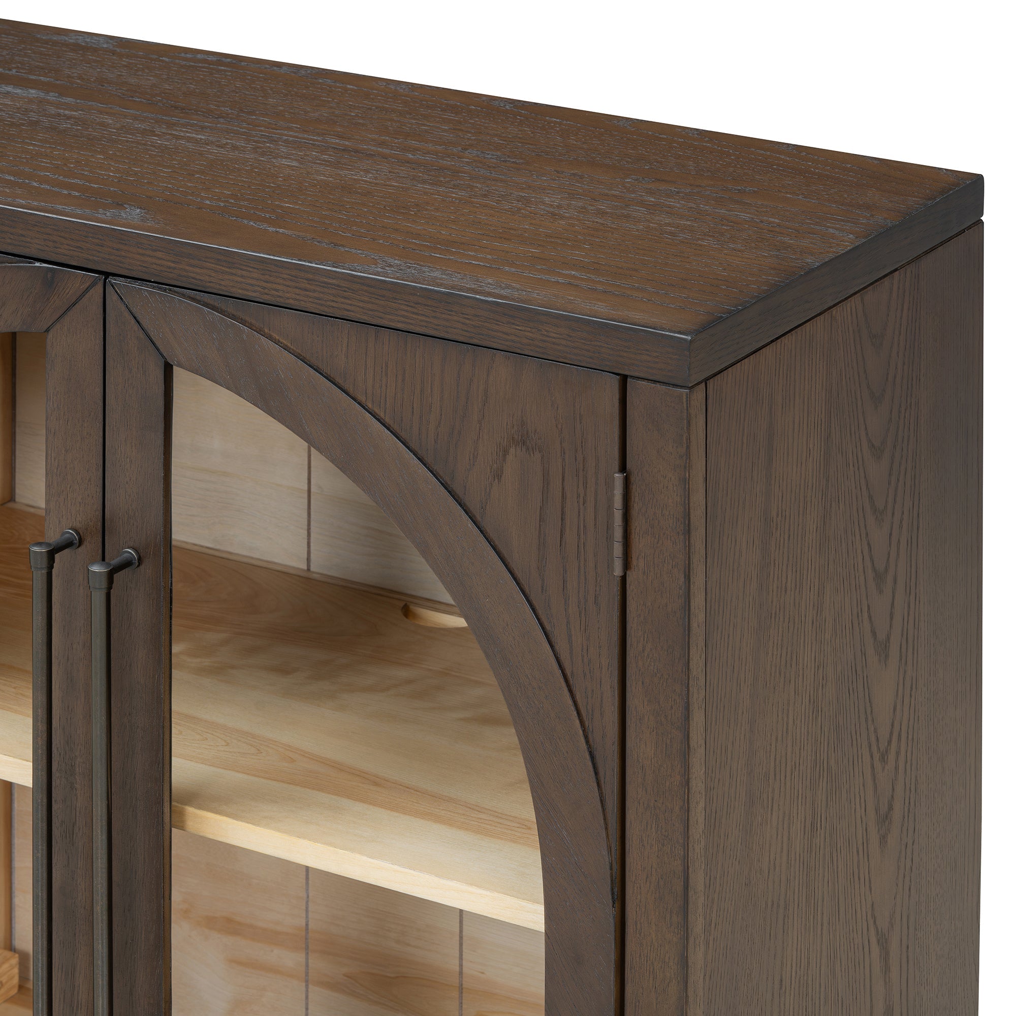 TREXM 4-Door Large Storage Sideboard Buffet Cabinet with Glass Doors, Arched Cabinet with Adjustable Shelves for Kitchen, Dining Room and Living Room (Espresso)