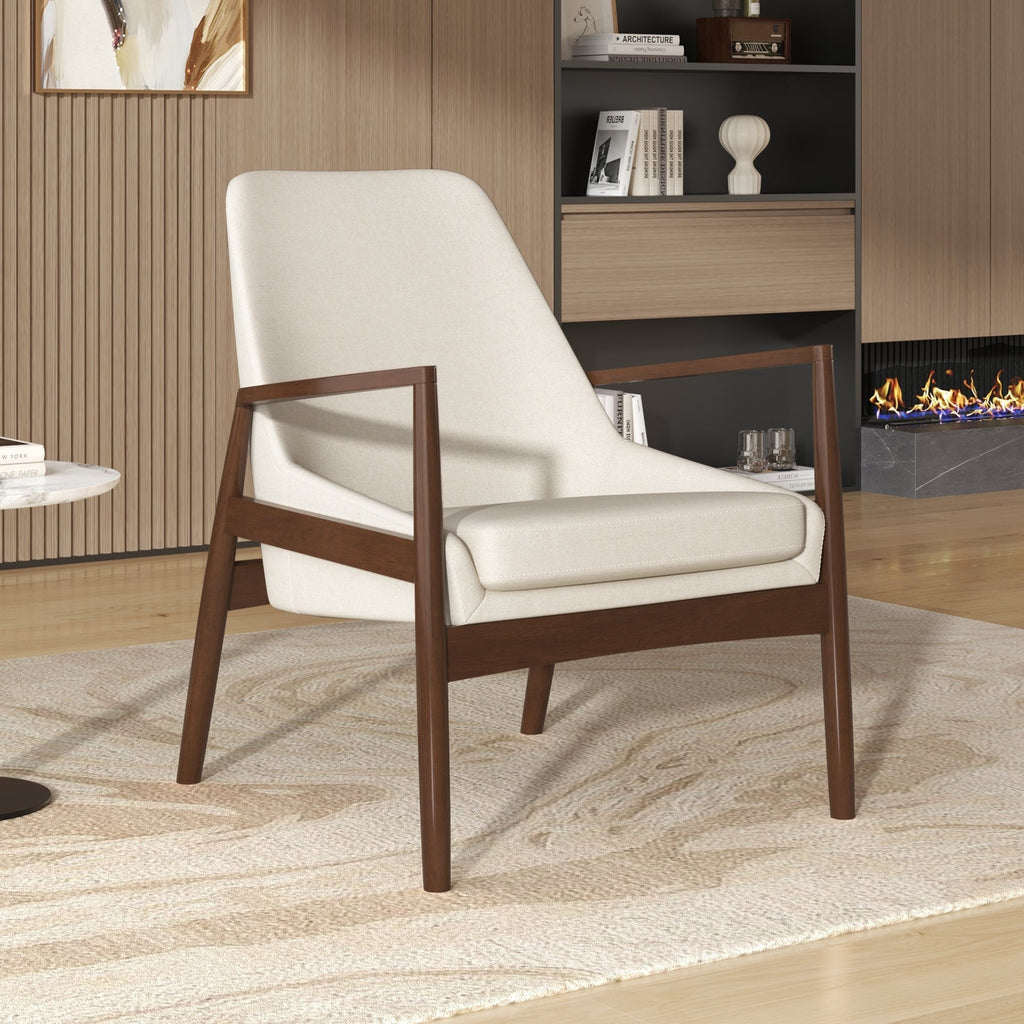 U-Can Accent Chair, Mid-Century Modern Armchair with with Solid Wood Frame, Reading Leisure Chair with High Back for Living Room