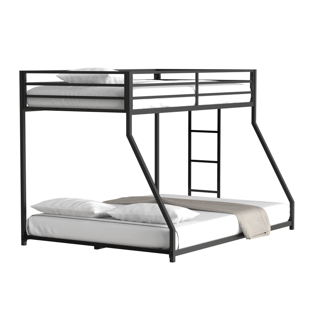 Adam Sturdy Twin over Full Metal Bunk Black for Kids and Adult, Low Profile and Easy Climbing with Stable Ladder