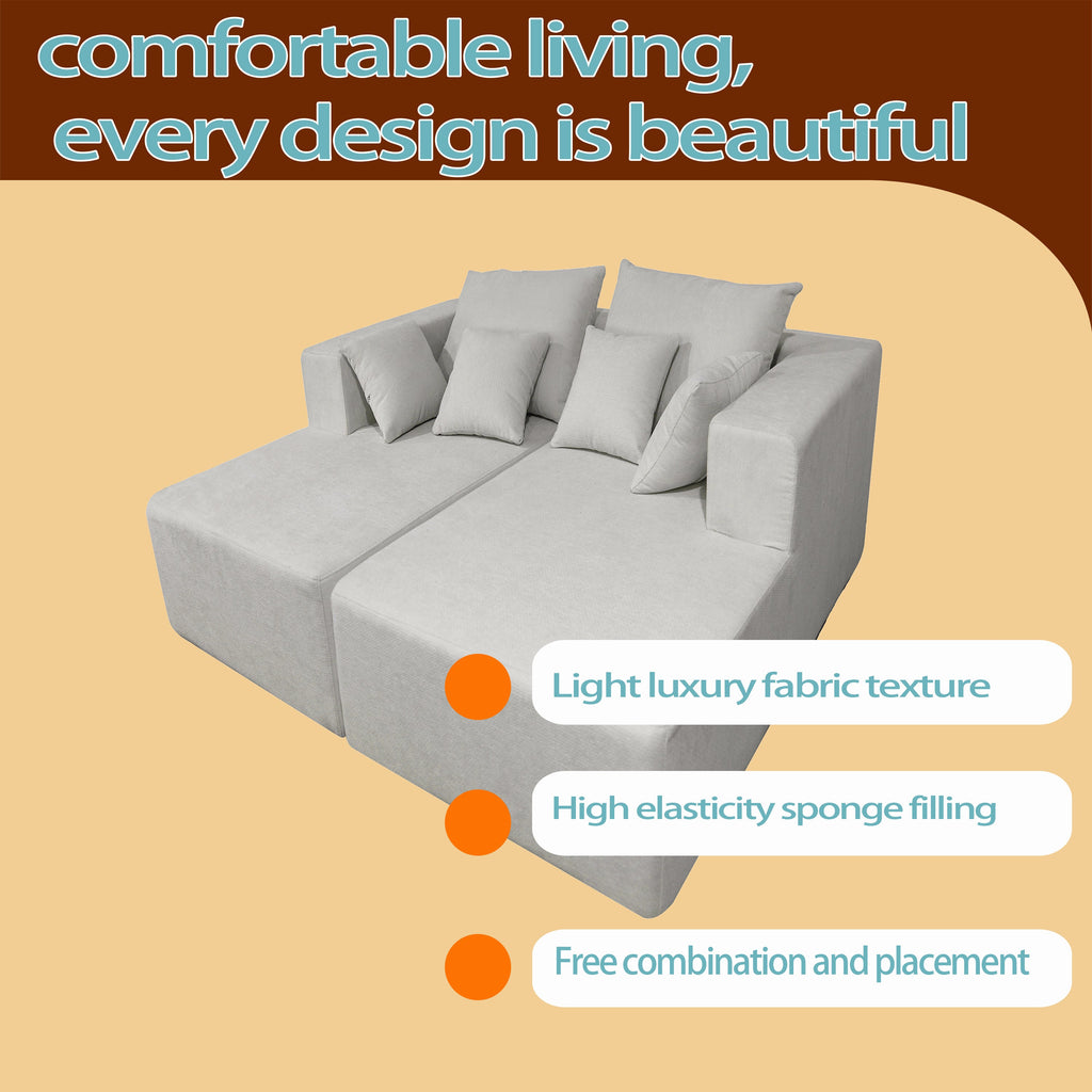 Four seater combination sofa, sofa bed, made of high-density sponge and soft linen fabric, with multiple combination methods (beige)