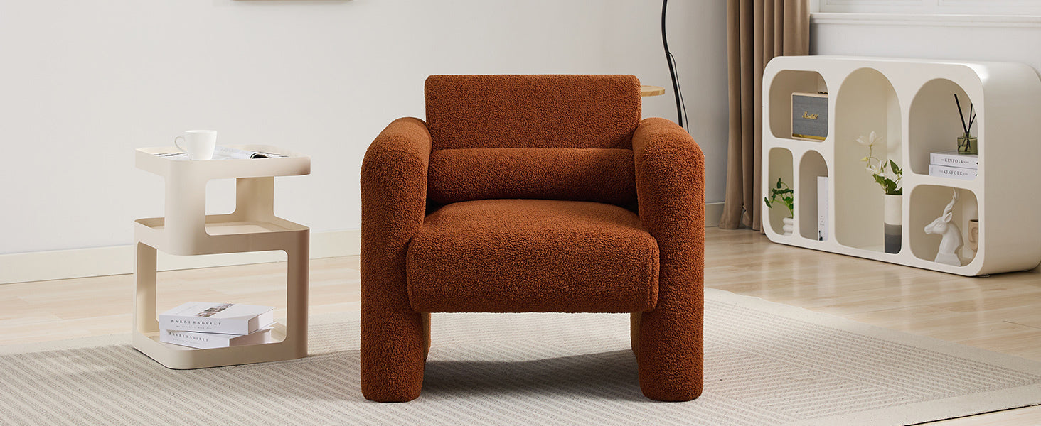 Modern Accent Chair Lambskin Sherpa Fabric Upholstered Comfy Reading Arm Chair Soft Padded Armchair with Back and Pillow for Living Room Bedroom Reception Waiting Room Office,Burnt Orange