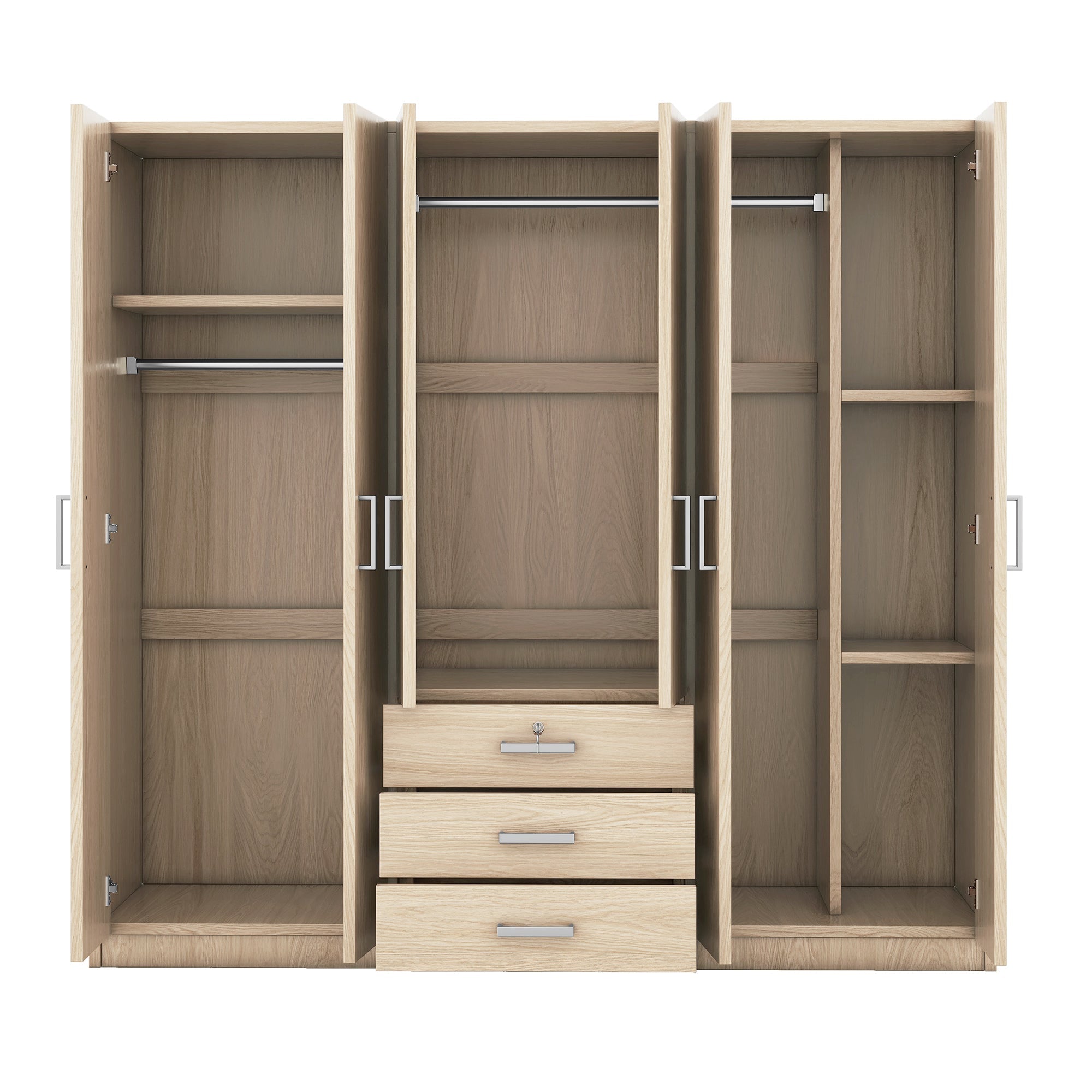 6-Doors Wooden Wardrobe Storage for Bedroom, with Big Drawers, Gray