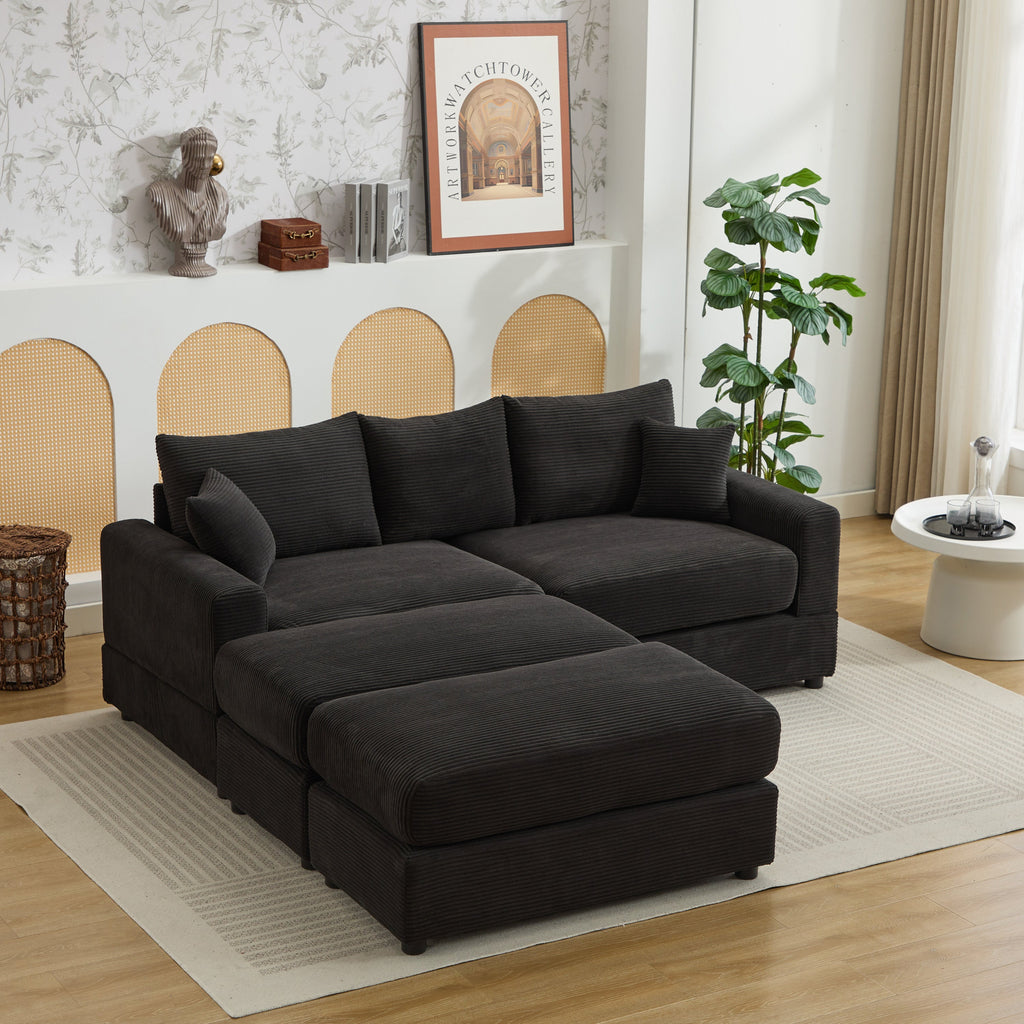 Modern Sectional Couch , 2 Pieces Corduroy Couch Cushion Covers , Soft Stretch Sofa Slipcovers with 2pcs Pillows