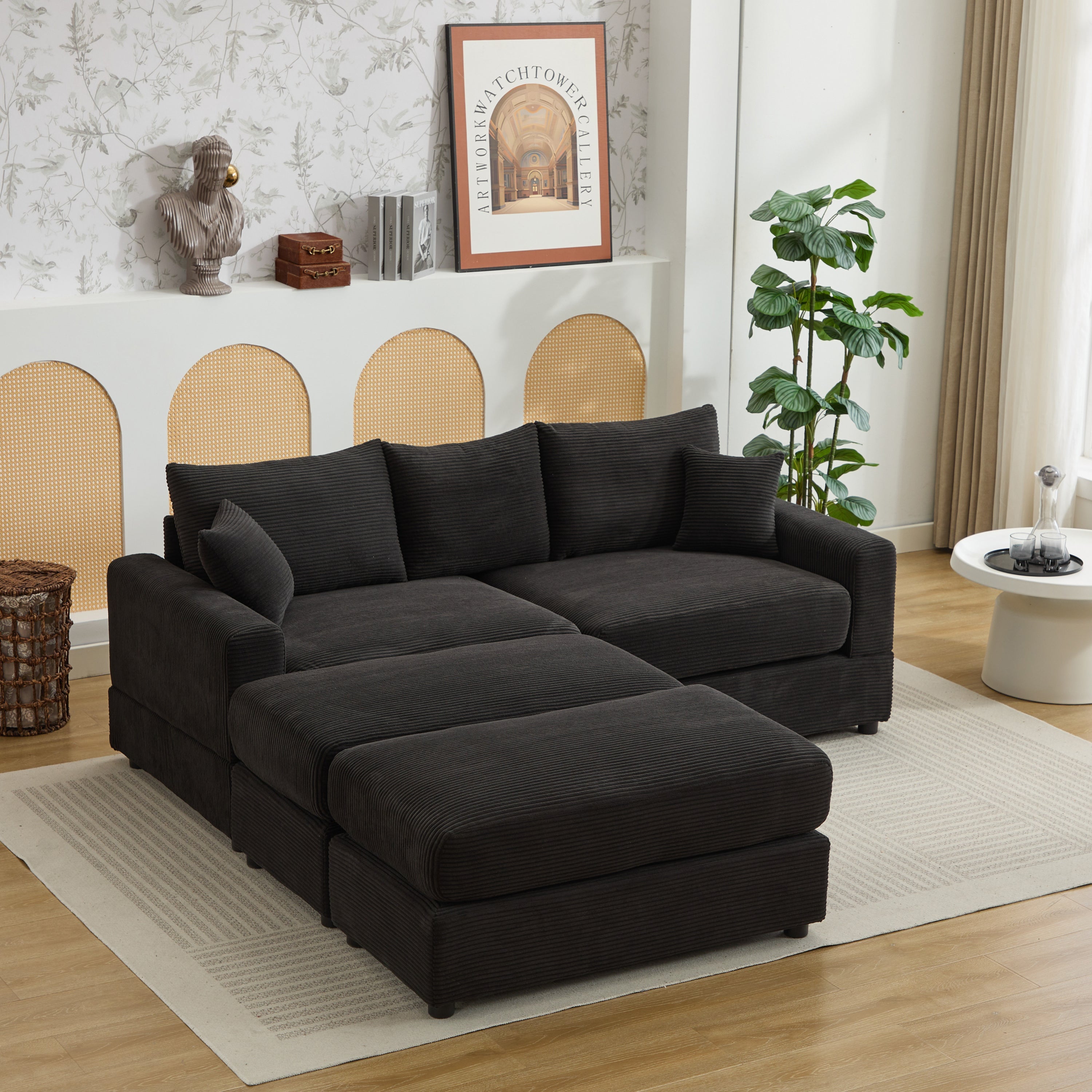 Modern Sectional Couch , 2 Pieces Corduroy Couch Cushion Covers , Soft Stretch Sofa Slipcovers with 2pcs Pillows