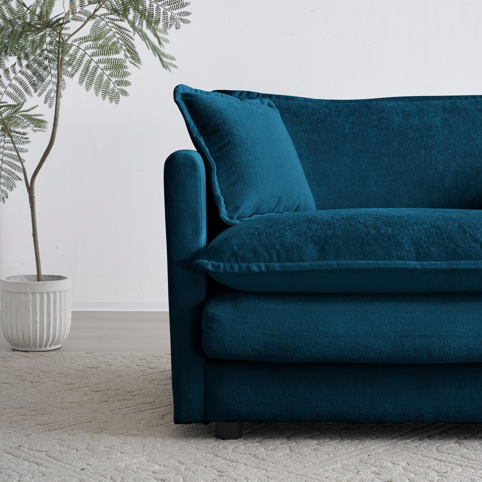 Comfortable Deep Seat Reversible Modular 6 Seater Sectional Super Soft Sofa U Shaped Sectional Couch with 3 Ottomans, 3 Toss Pillows and 2 Arm Pillows , Blue Chenille