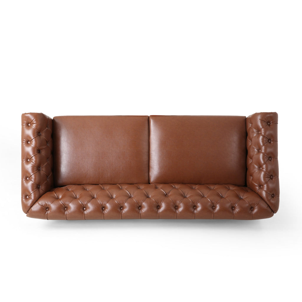 Mirod Comfy 3-Seat Sofa with Wooden Legs, Retro Style, Light Brown, PU, 78.75''Wx33.5''Dx28''H