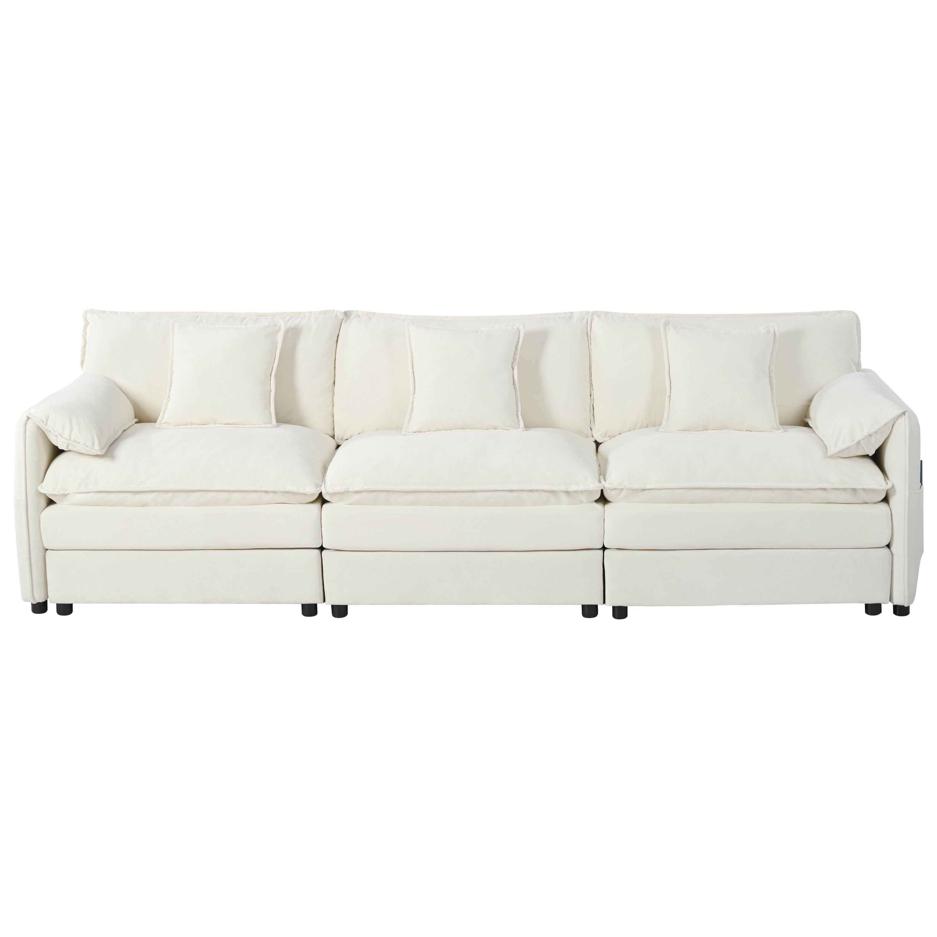 Modular Sectional Sofa, Oversized Deep Seat L Shaped Couch Set for Living Room, 3-Seater Comfy Cloud Couches with Movable Ottoman, DIY Combination, Chenille,Beige