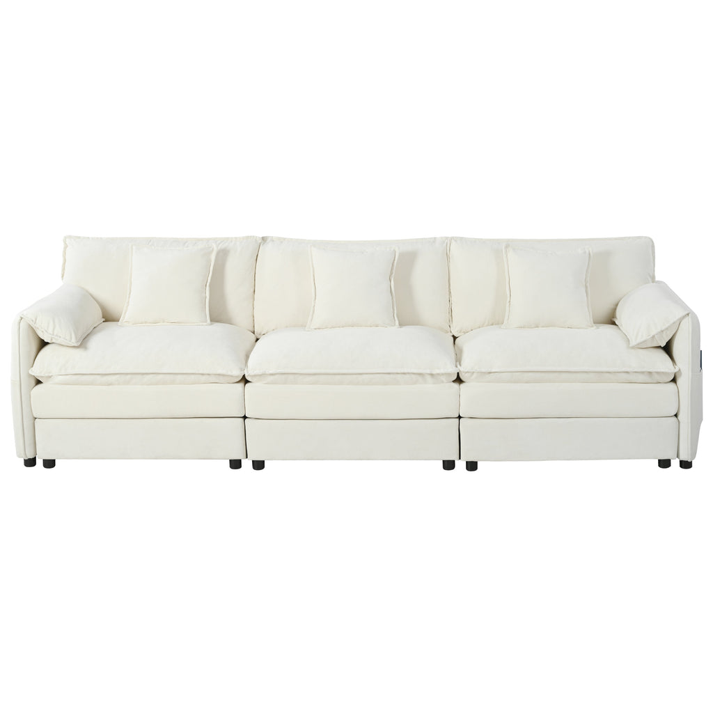 Oversized Deep Seat Sectional Sofa, Green Modern Chenille Cloud Couch, Large 3 Seater Modular Sofa with 3 Pillows for Living Room Bedroom Apartment Office,DIY Combination,Beige