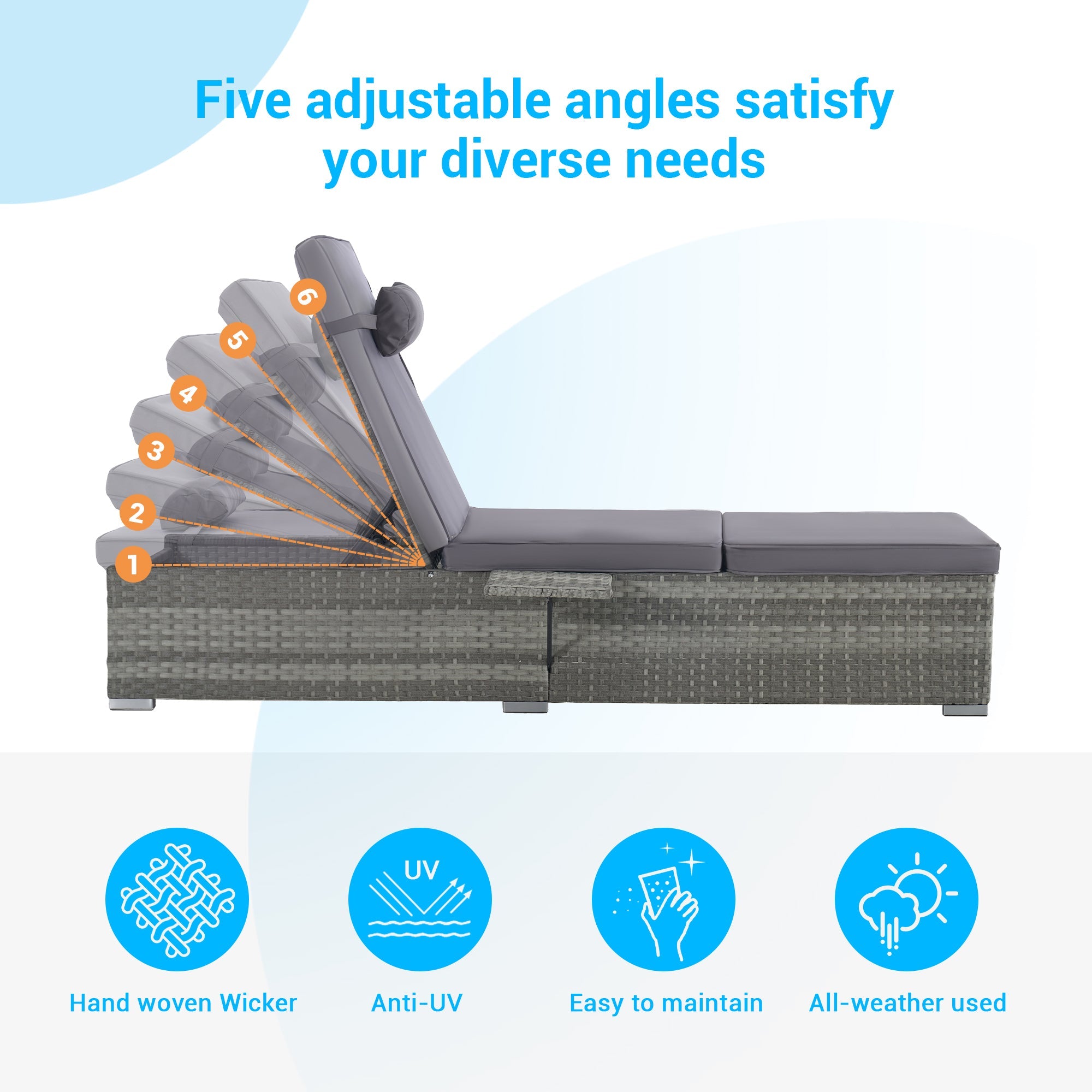 OUTDOOR  SOFA  PE RATTAN FURNITURE  DECK CHAIR GRAY RATTAN