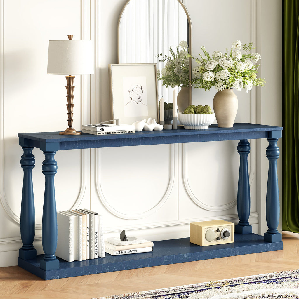 U_STYLE Vintage Wood Grain Console Table with Bottom Shelf and Four Vase Legs, Suitable for Entryway, Hallway, Living Room, Bedroom