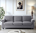 Soft Velvet Sofa, Upholstered 3 Seater Couch with High-Density Foam, Loose Back Cushions and Solid Wood Turned Legs, Chic Living Room Furniture for Home, Apartment and Office, Grey