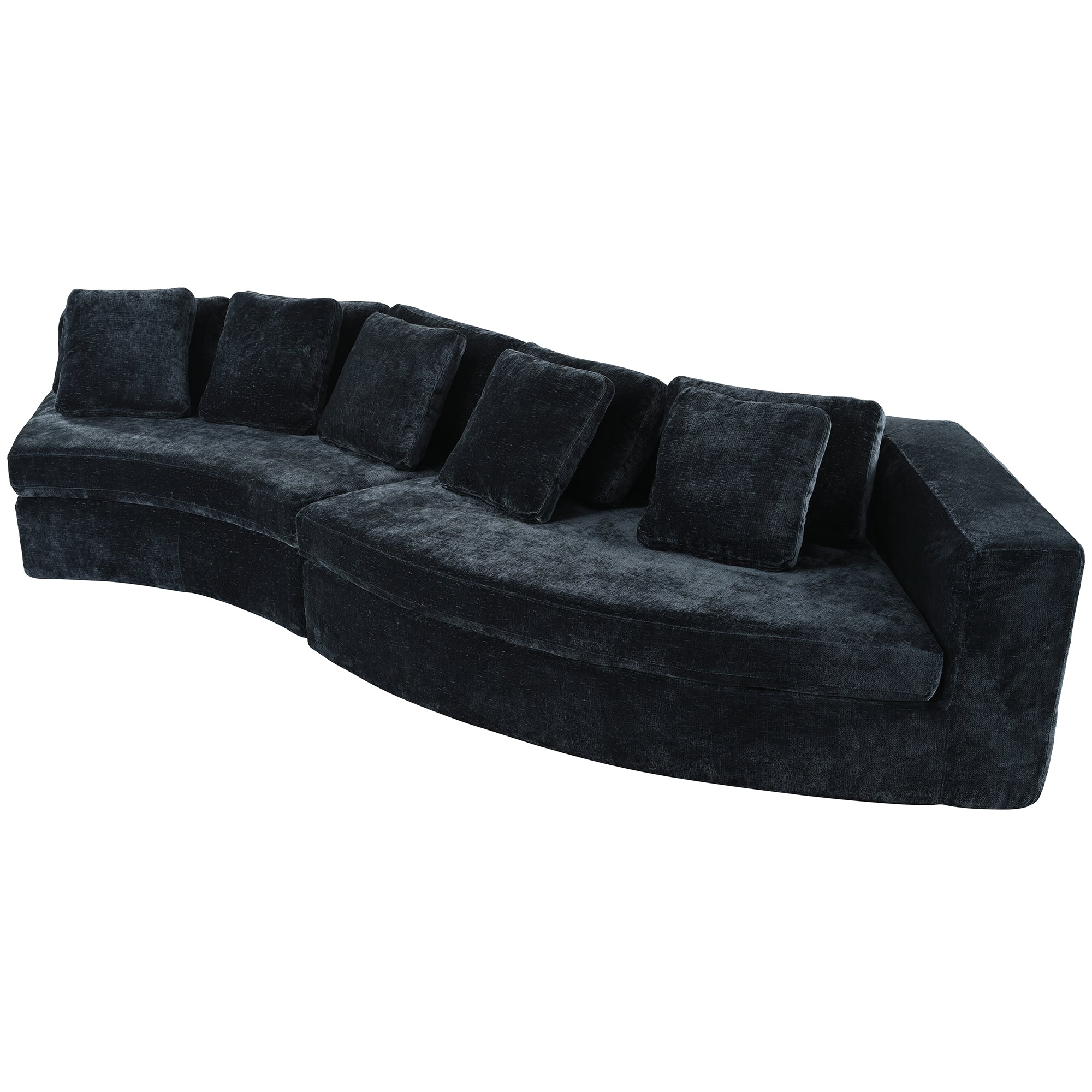 U_Style 115.7' Pure Foam Modular Sofa, 2-Piece Set with 5 Cushions, 4-Seater, Chenille Jacquard Fabric, Curved Design, No Assembly Required, Soft Upholstered Sofa for Living Room & Bedroom