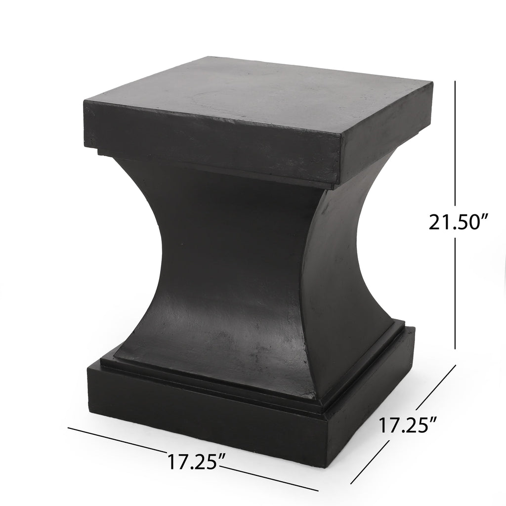 Modern ATHENA Side Table with Pedestal Design in Black Magnesium Oxide, 17.25 x 17.25 x 21.50 inches