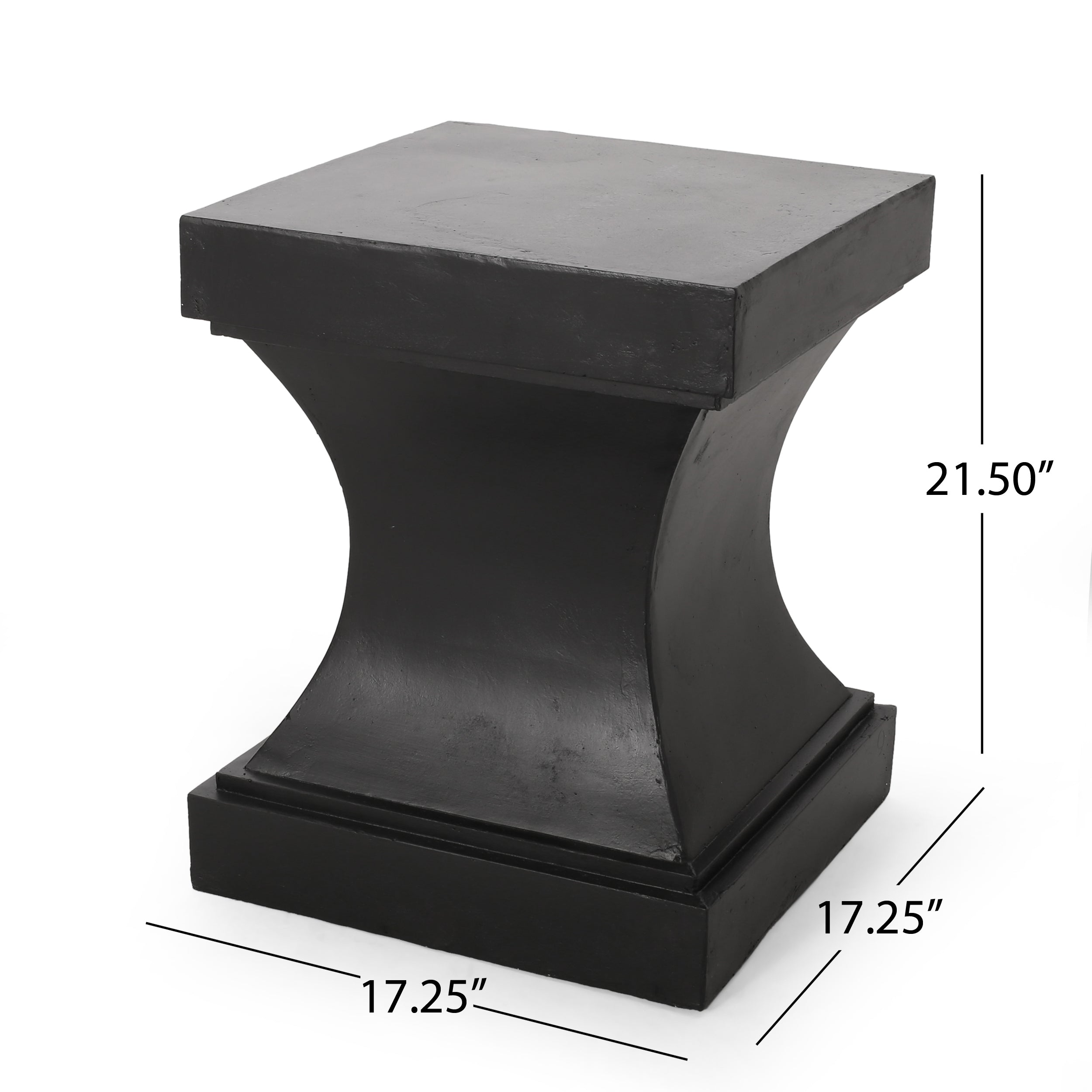 Modern ATHENA Side Table with Pedestal Design in Black Magnesium Oxide, 17.25 x 17.25 x 21.50 inches