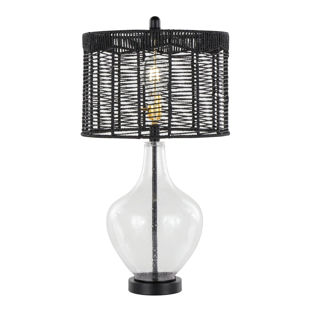 Jenna 26 ' Contemporary Glass Table Lamp in Clear Seeded Glass, Matte Black Metal and Matte Black Rope Rattan Shade from Grandview Gallery by LumiSource - Set of 2