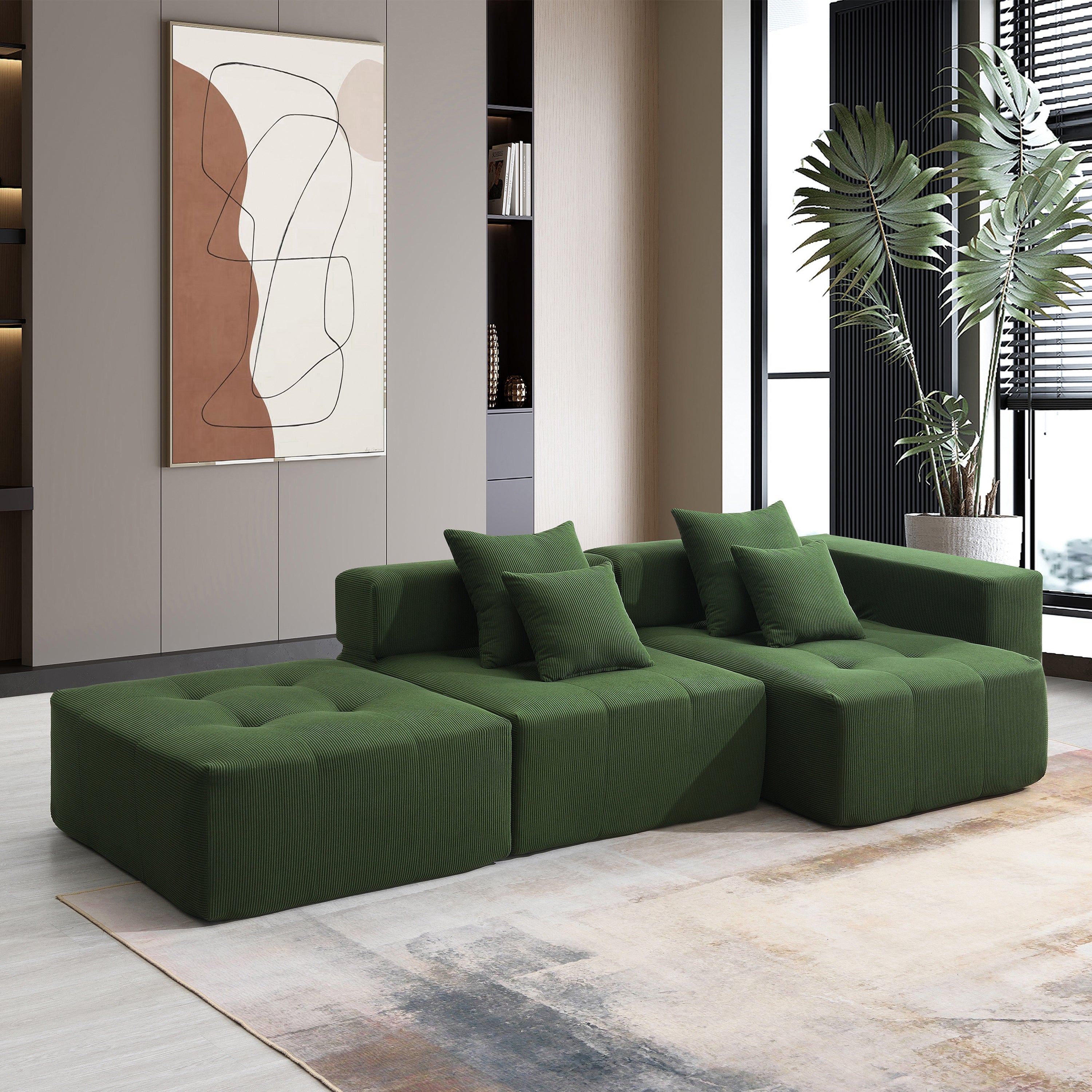 105.5''L Shaped Modular Sectional Sofa,Wide and Deep Seat,Minimalist Wrinkle-resistant Corduroy Couch,Full Compressed Cloud Couch for Living Room,3 PC Free Combination,No Assembly Required,3 Colors