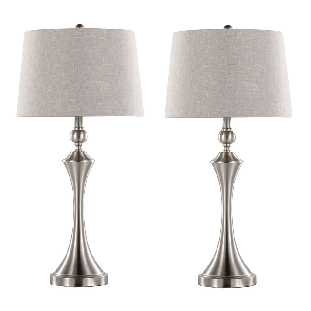 Flint 30' Contemporary Metal Table Lamp in Brushed Nickel with Taupe Textured Slub Linen Shade and Built-In USB Port from Grandview Gallery by LumiSource - Set of 2