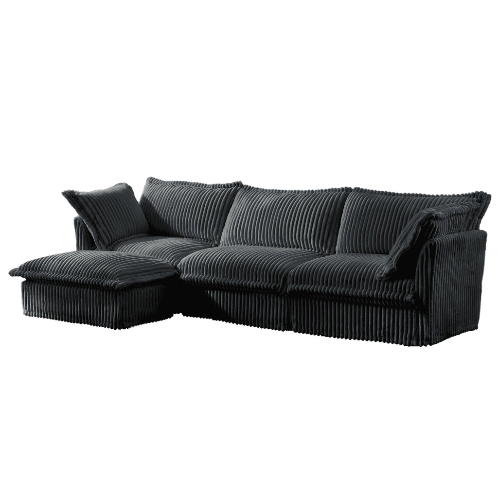 L-Shaped Slipcovered Sectional Sofa Couch, Comfy Deep Seat Cloud Couch with Convertible Ottoman & 2 Big Pillows, Modern Oversized 3 Seater Slipcovered Sofa Set for Living Room Office,Gray Corduroy