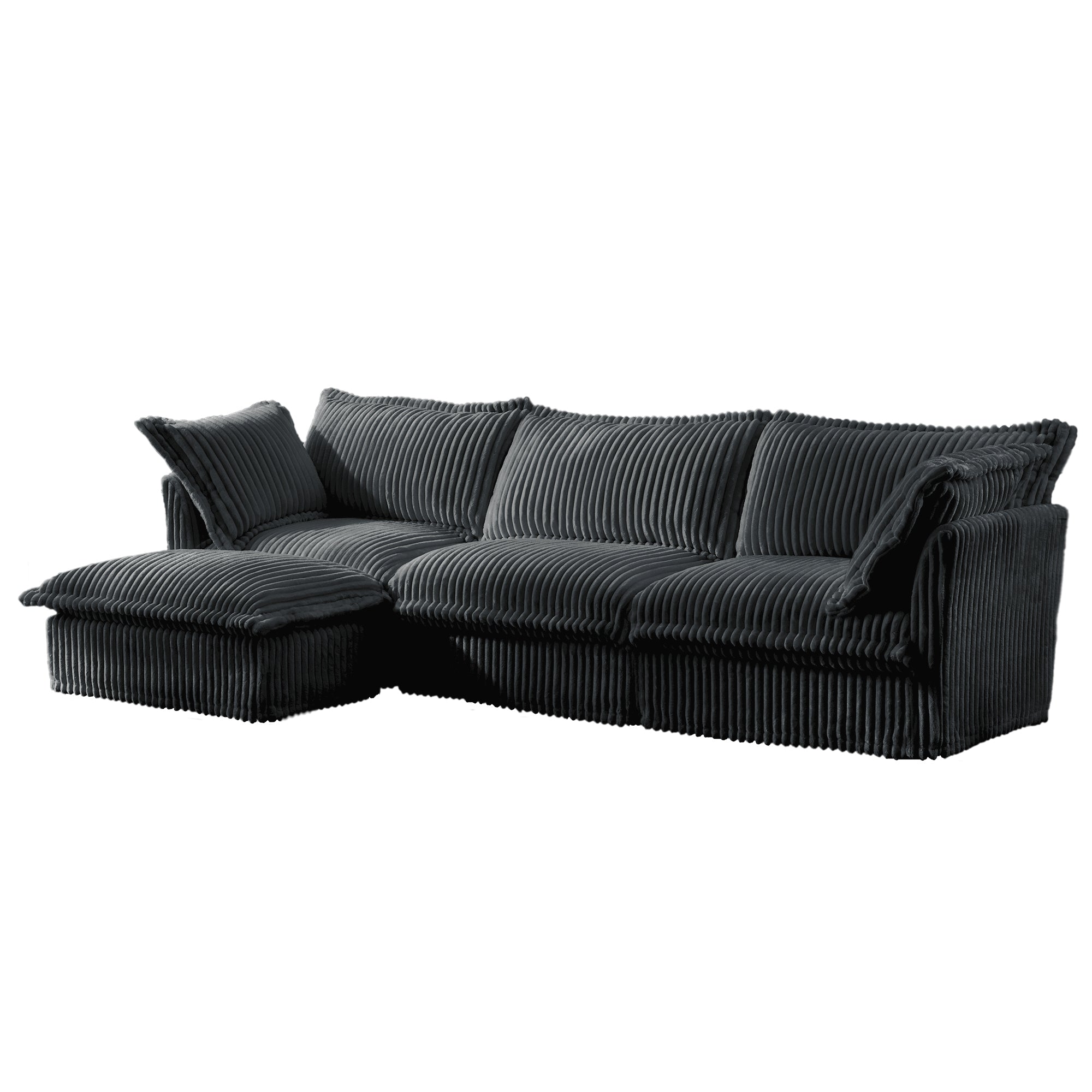 L-Shaped Slipcovered Sectional Sofa Couch, Comfy Deep Seat Cloud Couch with Convertible Ottoman & 2 Big Pillows, Modern Oversized 3 Seater Slipcovered Sofa Set for Living Room Office,Gray Corduroy