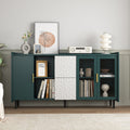 Modern Kitchen Pantry Storage Cabinet , 55" Coffee Bar Storage Cabinet with 2 Drawers, 2 Open Storage Compartment & 2 Glass Doors, Wood Buffet Table for Kitchen, Living Room, Green