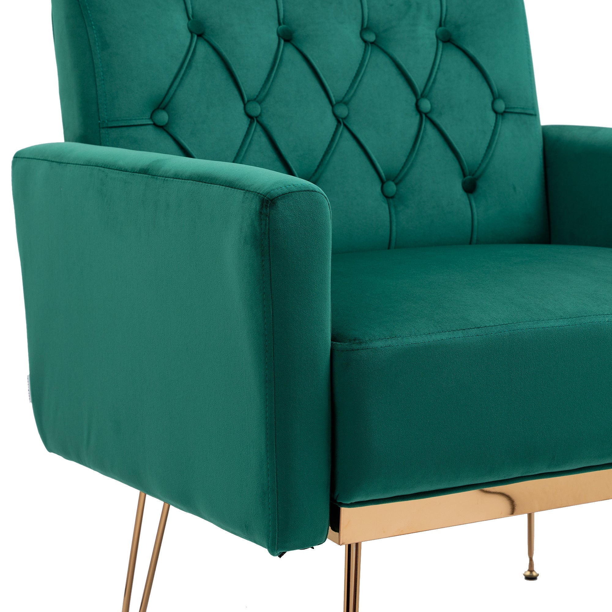 COOLMORE Velvet Armchair Single Sofa Modern Tufted Upholstered Side Reading Chairs with Arm and Gold Metal Leg for Living Room Bedroom (Green)