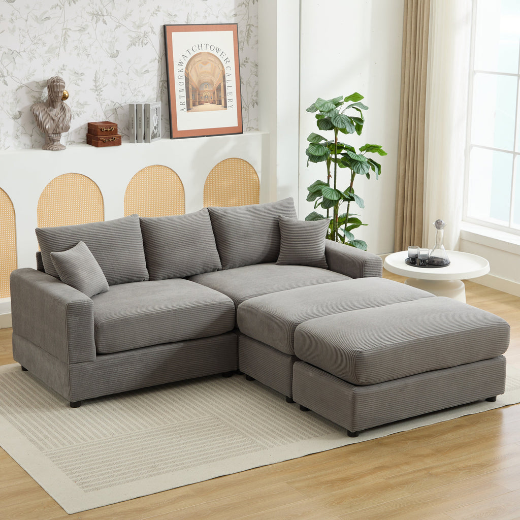 Modern Sectional Couch , 2 Pieces Corduroy Couch Cushion Covers , Soft Stretch Sofa Slipcovers with 2pcs Pillows