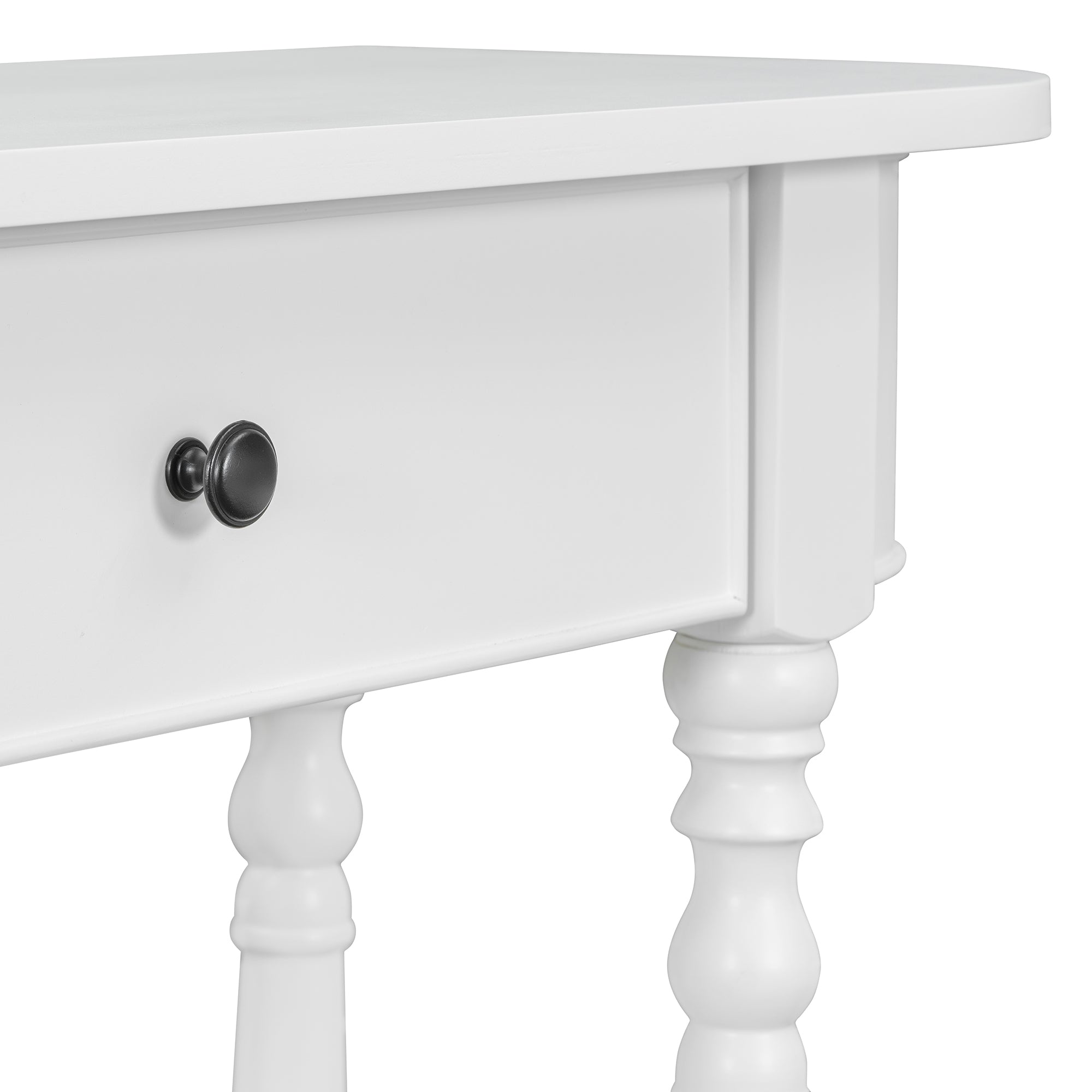 TREXM Narrow Console Table with Curved Corner, Retro Entryway Table with Top Drawer and Open Shelf, Sofa Table Console Tables for Entryway, Hallway and Living Room (White)