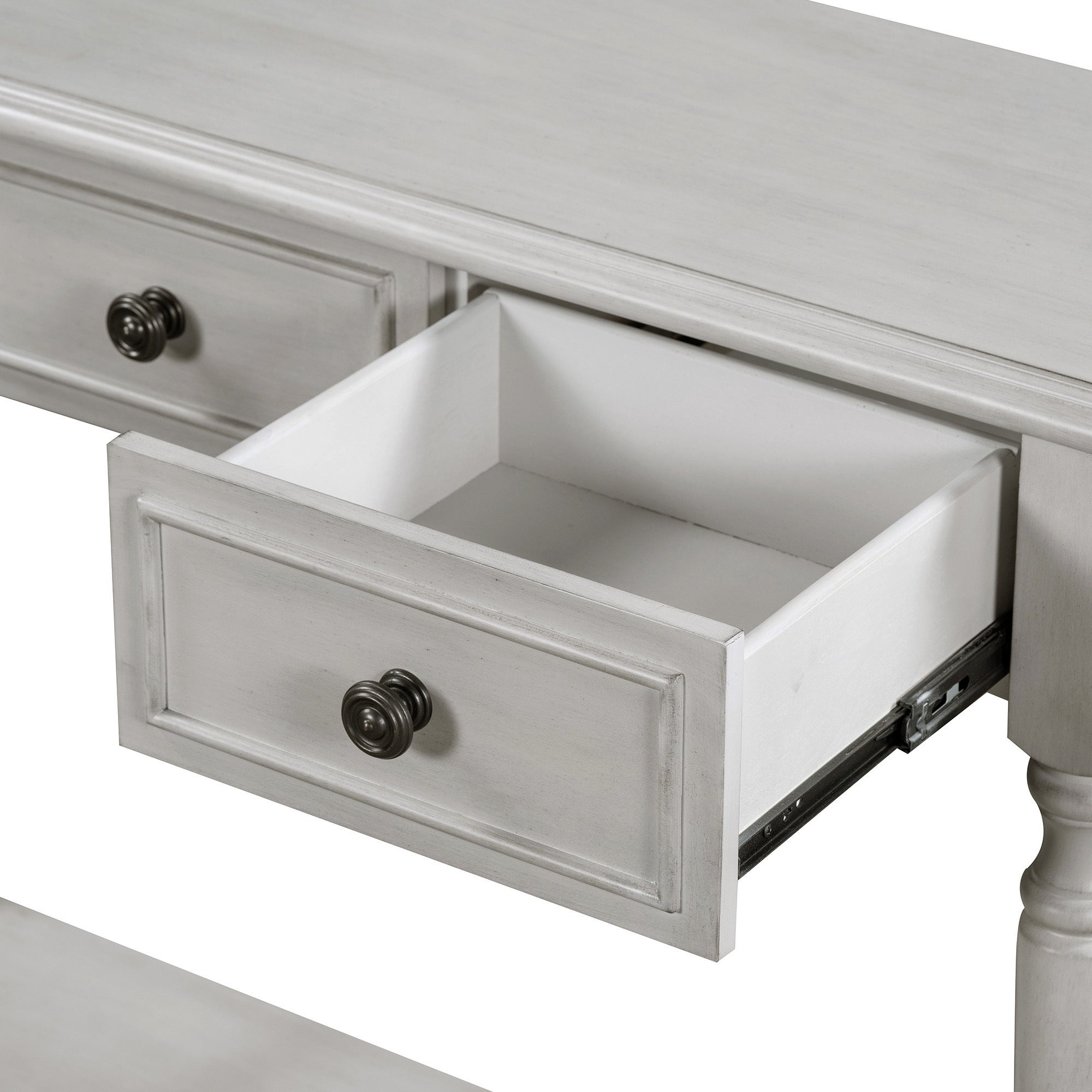 TREXM Retro Circular Curved Design Console Table with Open Style Shelf Solid Wooden Frame and Legs Two Top Drawers (Gray Wash, OLD SKU: WF298768AAE)