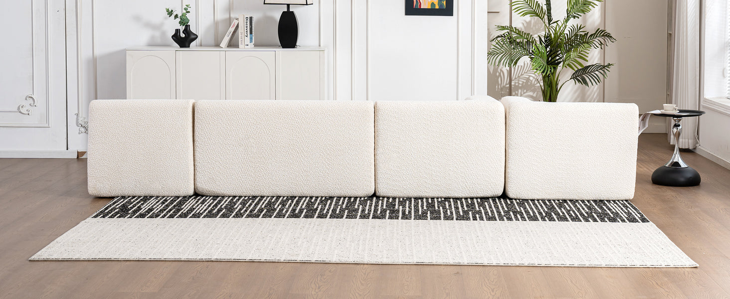 144' Upholstered Sofa Free-combined Sofa Couch with Two Chaise Lounge and Five Back Pillows for Living Room(Old SKU: N719S001600A), Beige